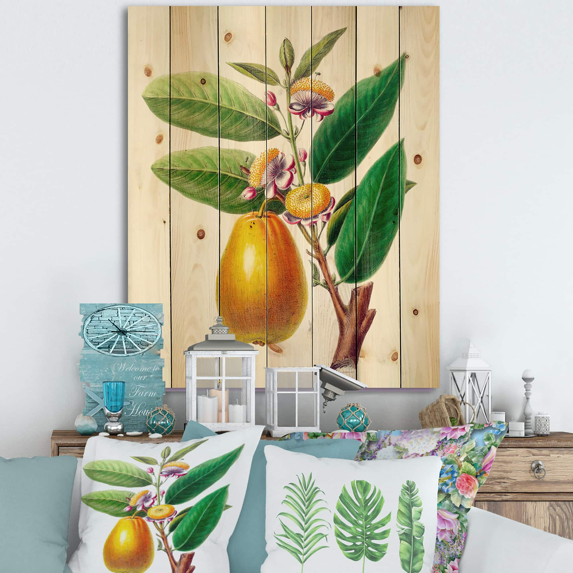 Designart - Vintage Fruits I - Farmhouse Print on Natural Pine Wood