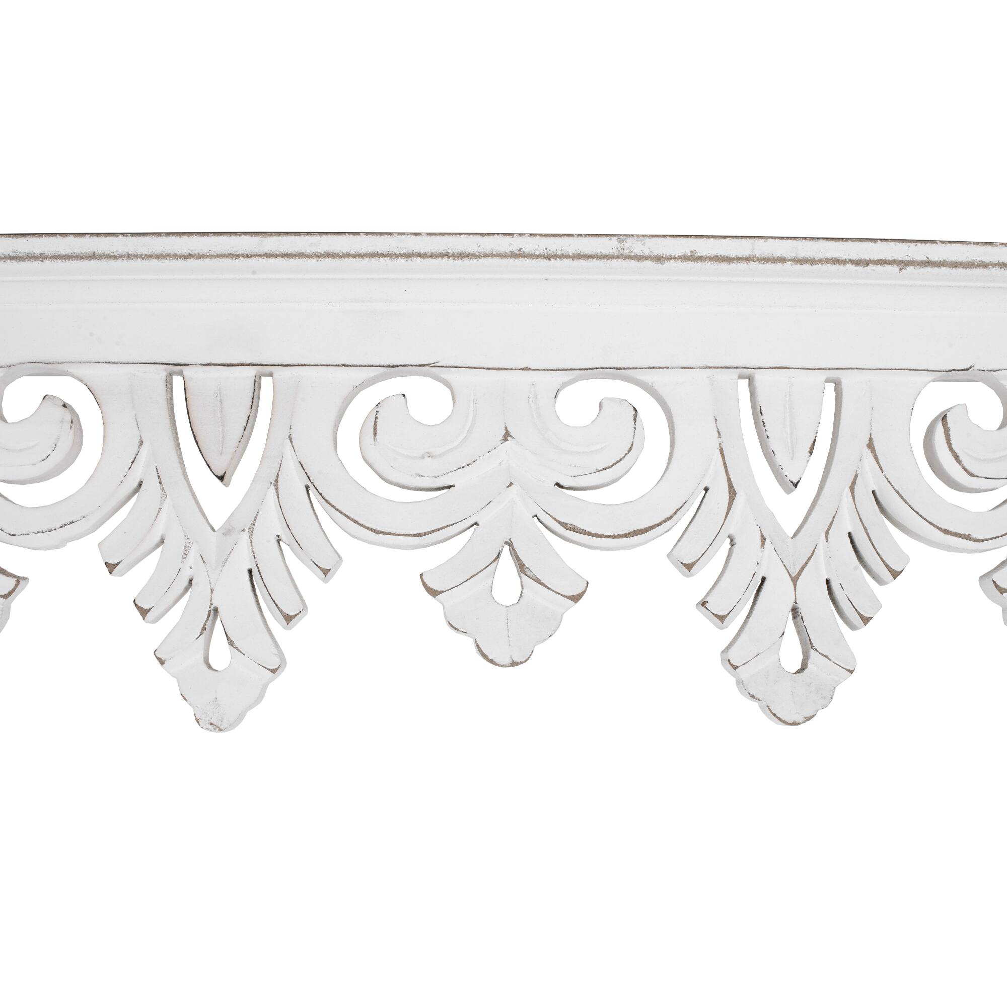 24" Whitewashed Hand-Carved Wood Floating Wall Shelf