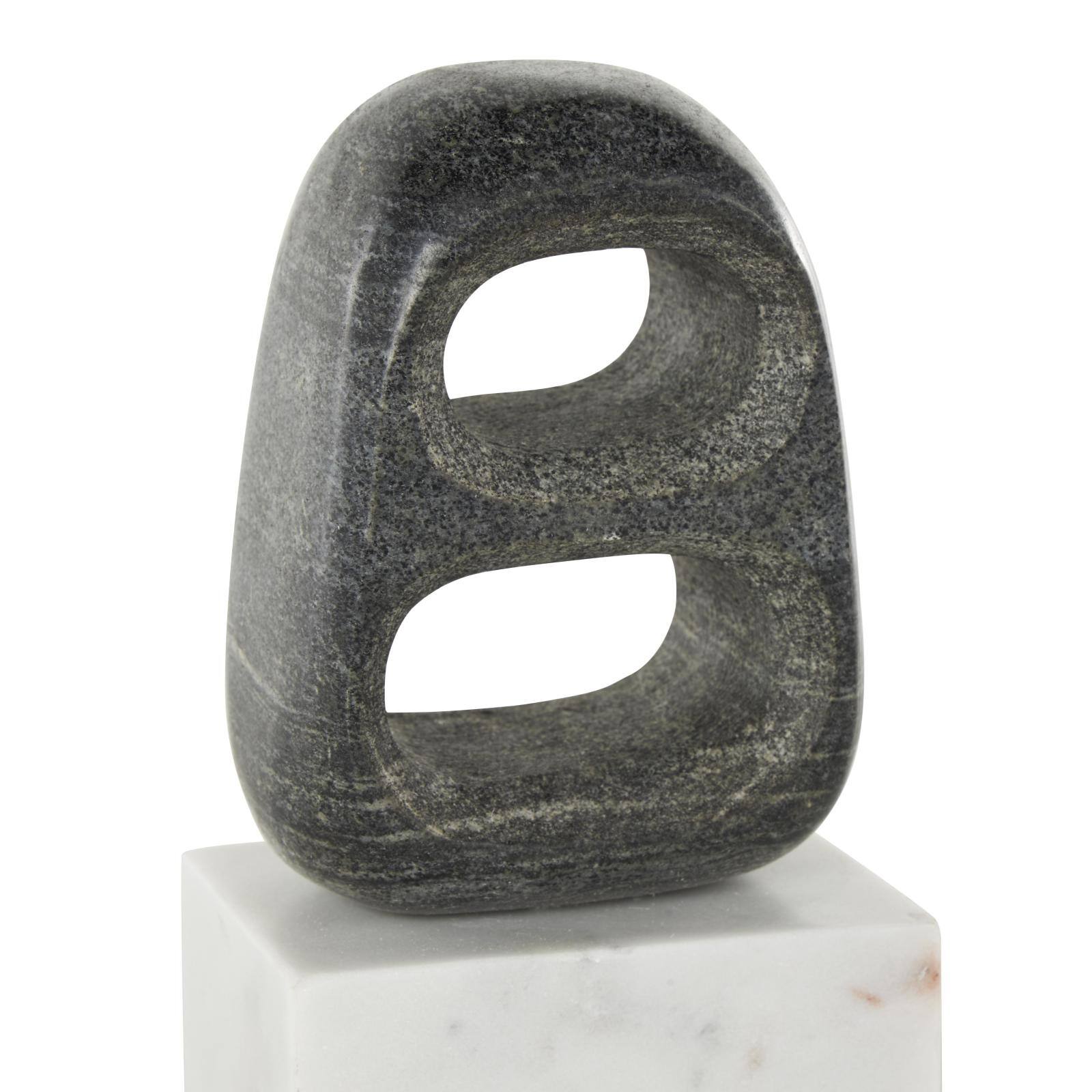 8.25" White & Black Marble Geometric Cutout Oval Bookend Set with Block Base