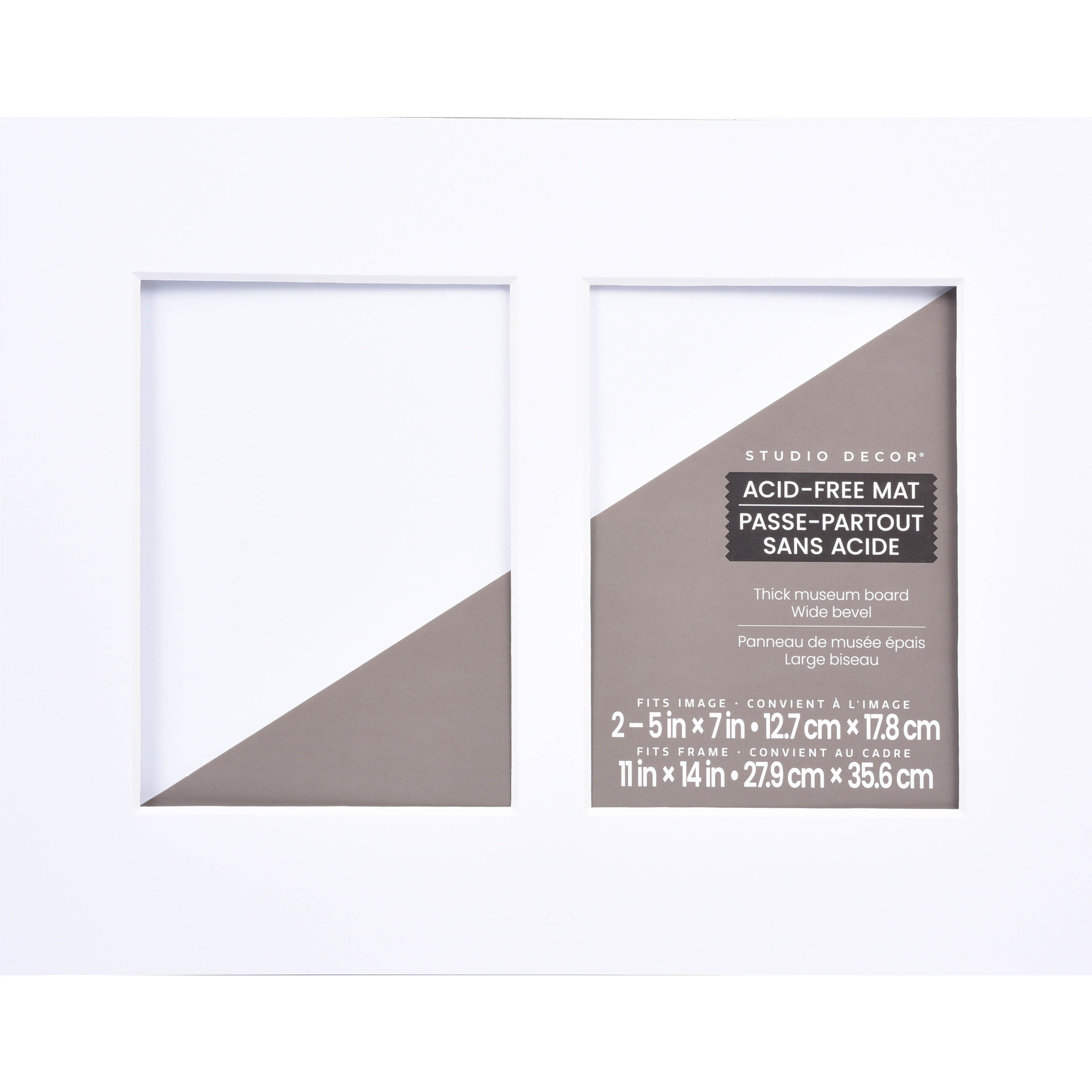 2 Opening 11&#x22; x 14&#x22; Museum White Mat by Studio D&#xE9;cor&#xAE;, 5&#x22; x 7&#x22; Opening Size