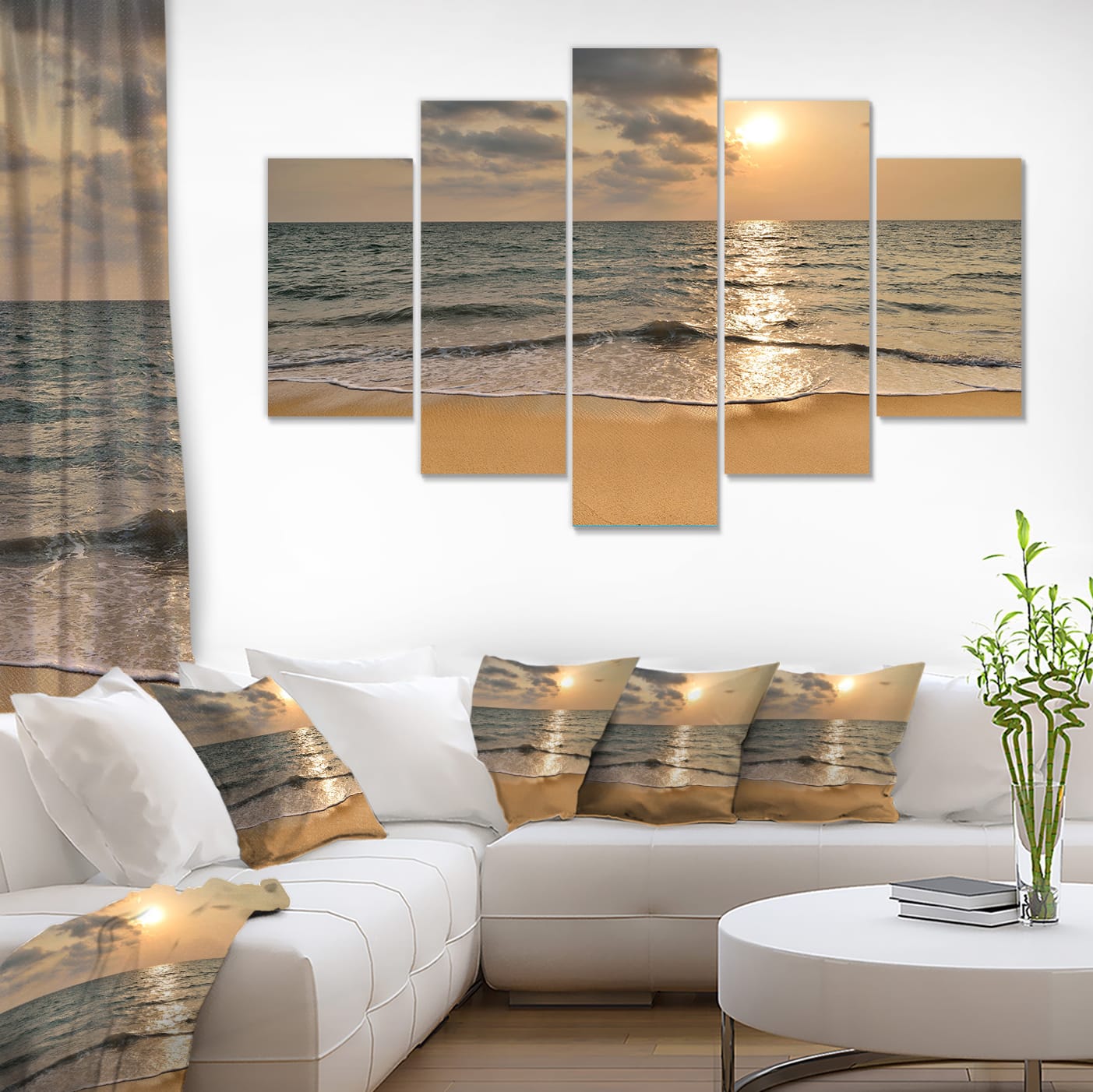 Designart - Dark Tropical Sand Beach at Sunset - Modern Seascape Canvas Artwork