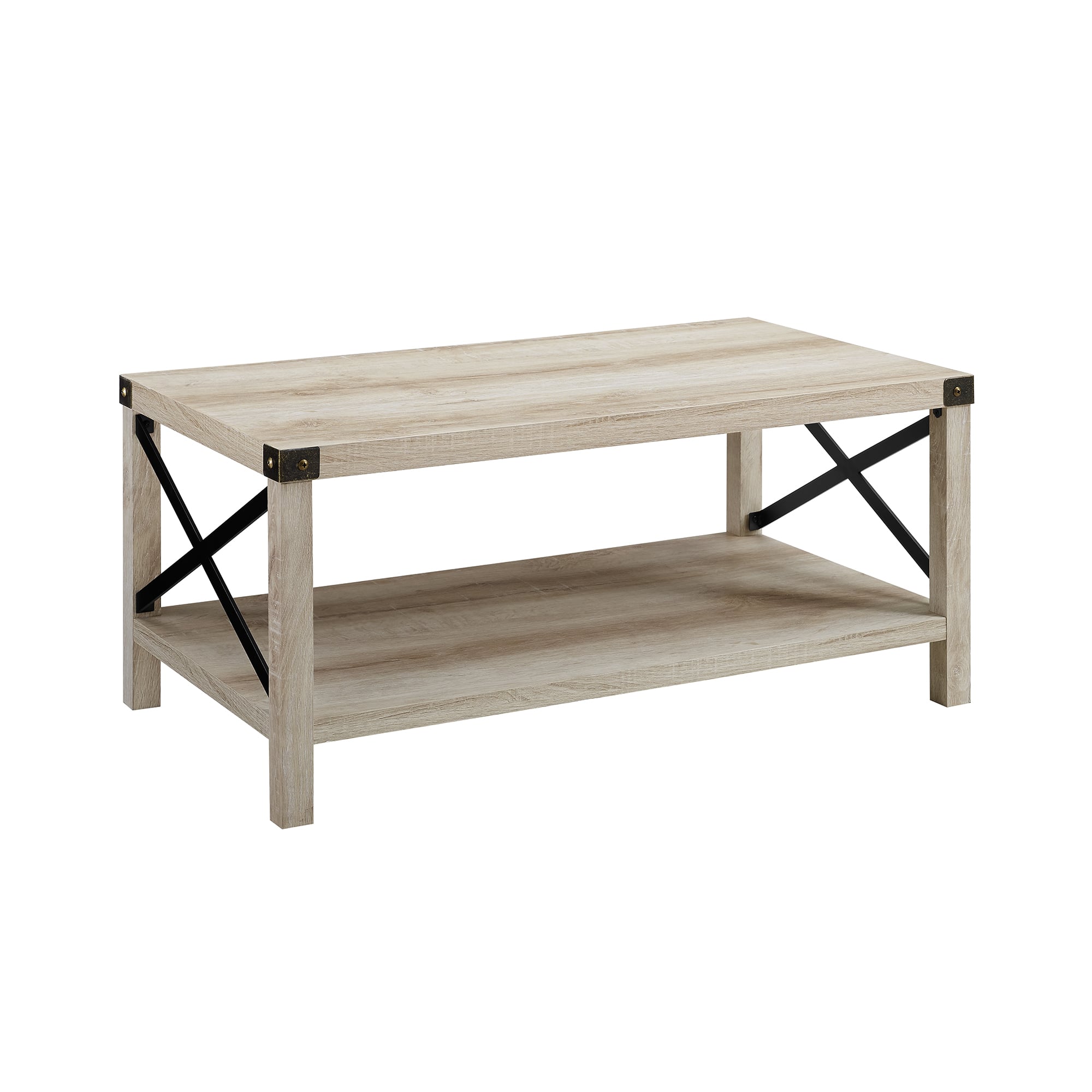 White Oak & Bronze Metal X Rustic Wood Coffee Table