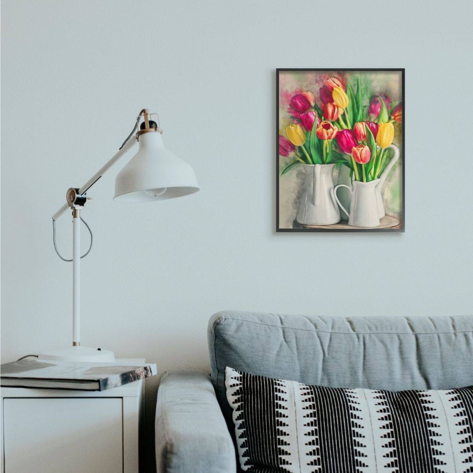 Stupell Industries Colorful Tulip Assortments in Farm Pitchers with Black Frame Wall Accent