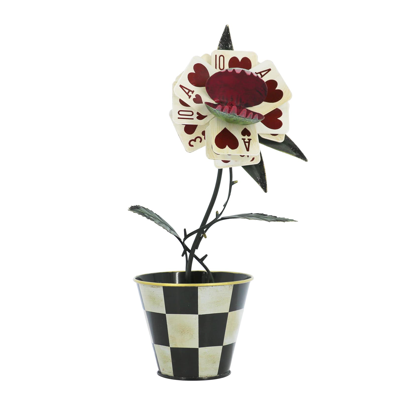 10.75" Hearts Playing Card Flytrap in Checkered Pot Tabletop Décor by Ashland®
