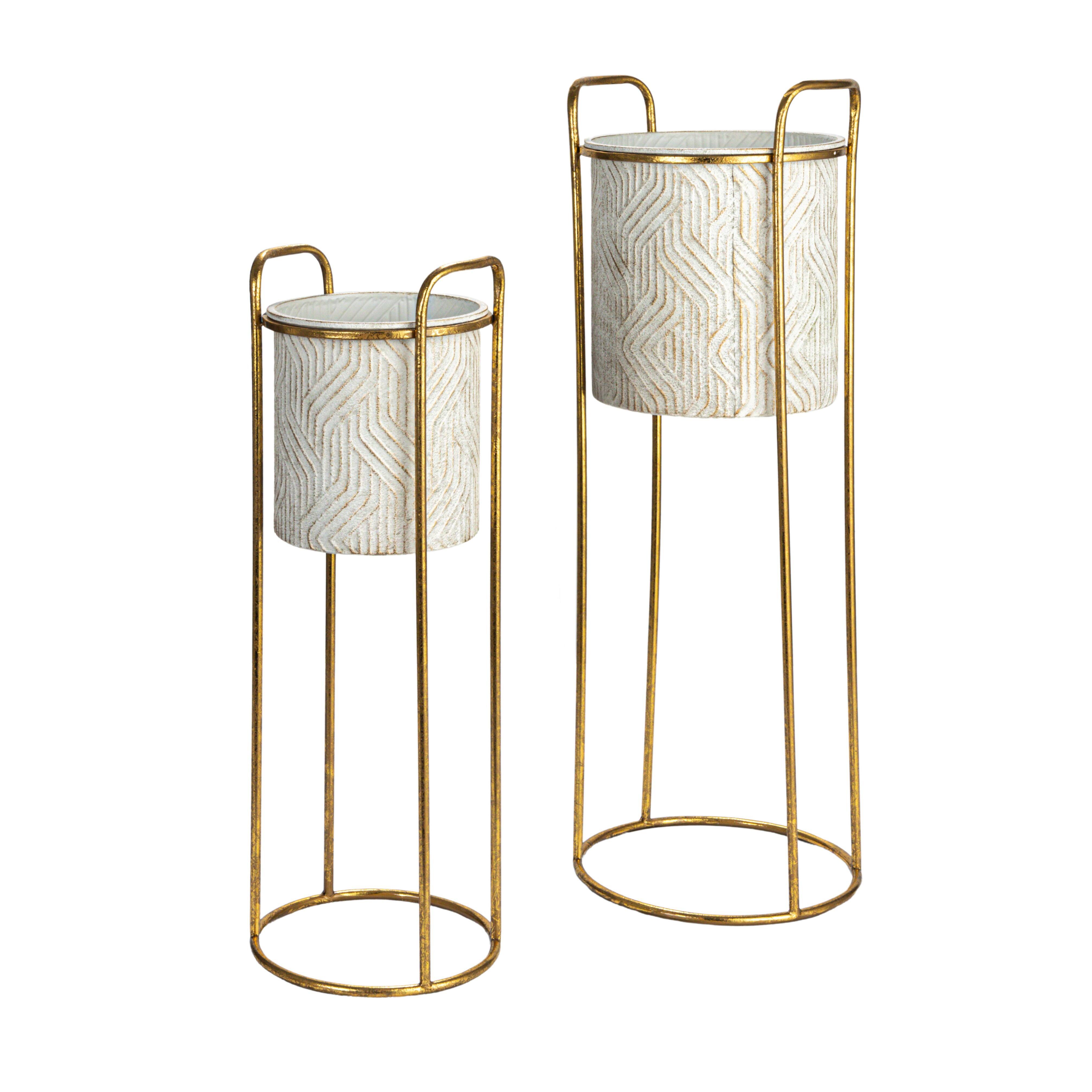 Hello Honey® Cream & Gold Metal Planter Set on Stands