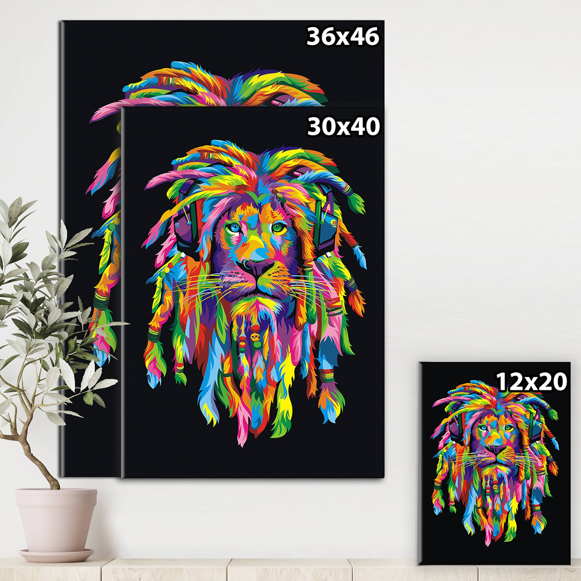 Designart - Lion Rasta - Modern &#x26; Contemporary Canvas Wall Art