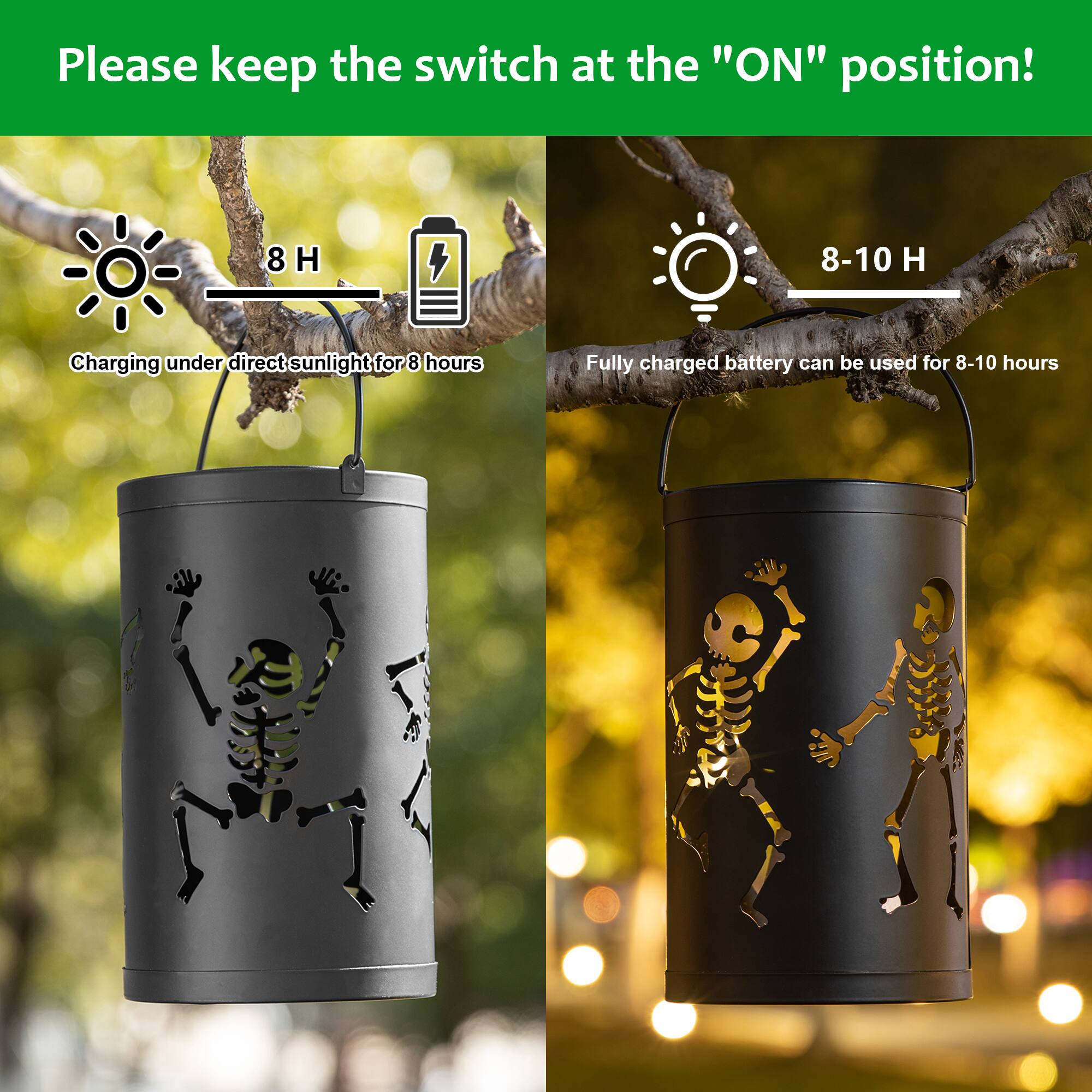 Glitzhome&#xAE; 10.75&#x22; Halloween Metal Skeleton Solar Powered LED Lantern