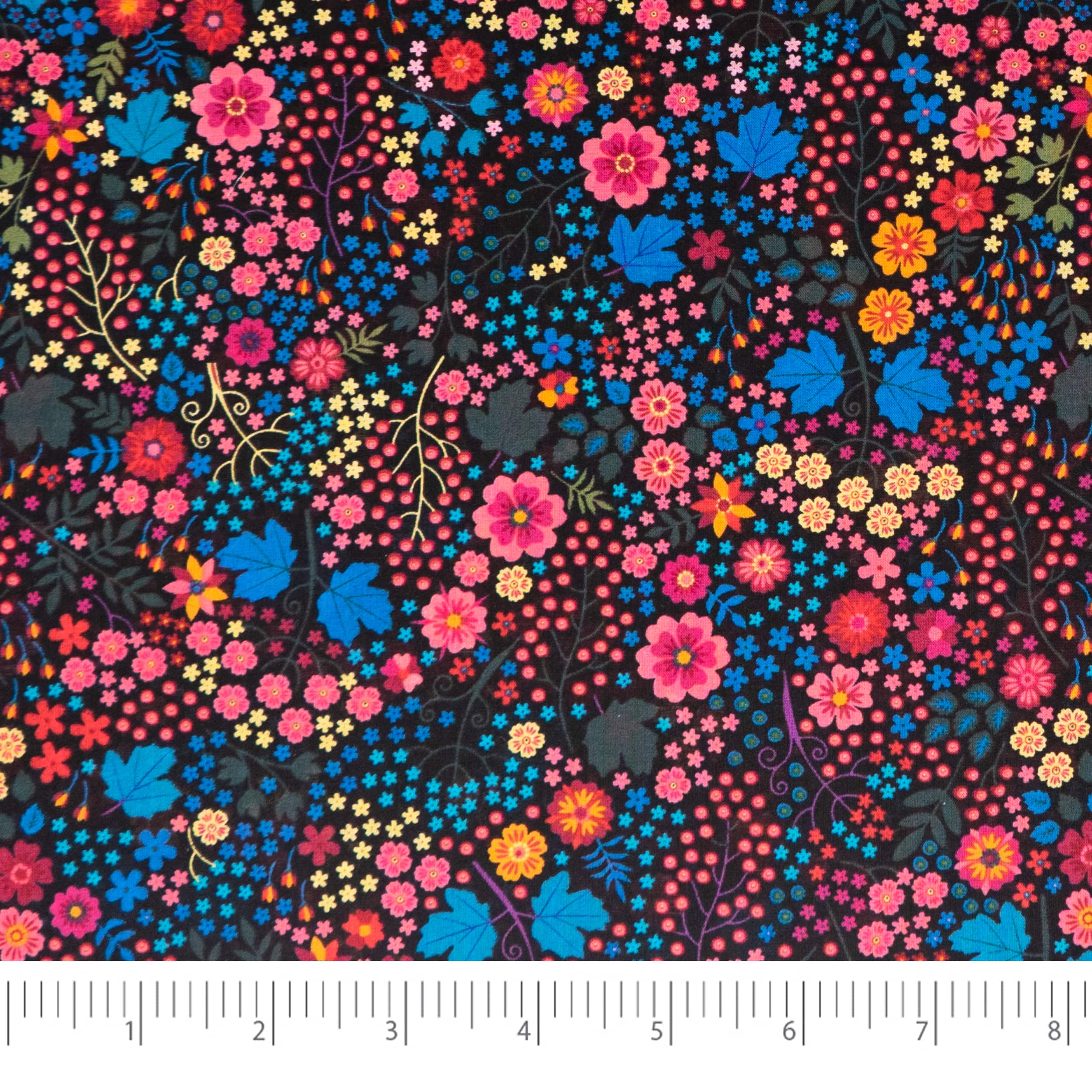 SINGER Red & Blue Floral Cotton Lawn Fabric
