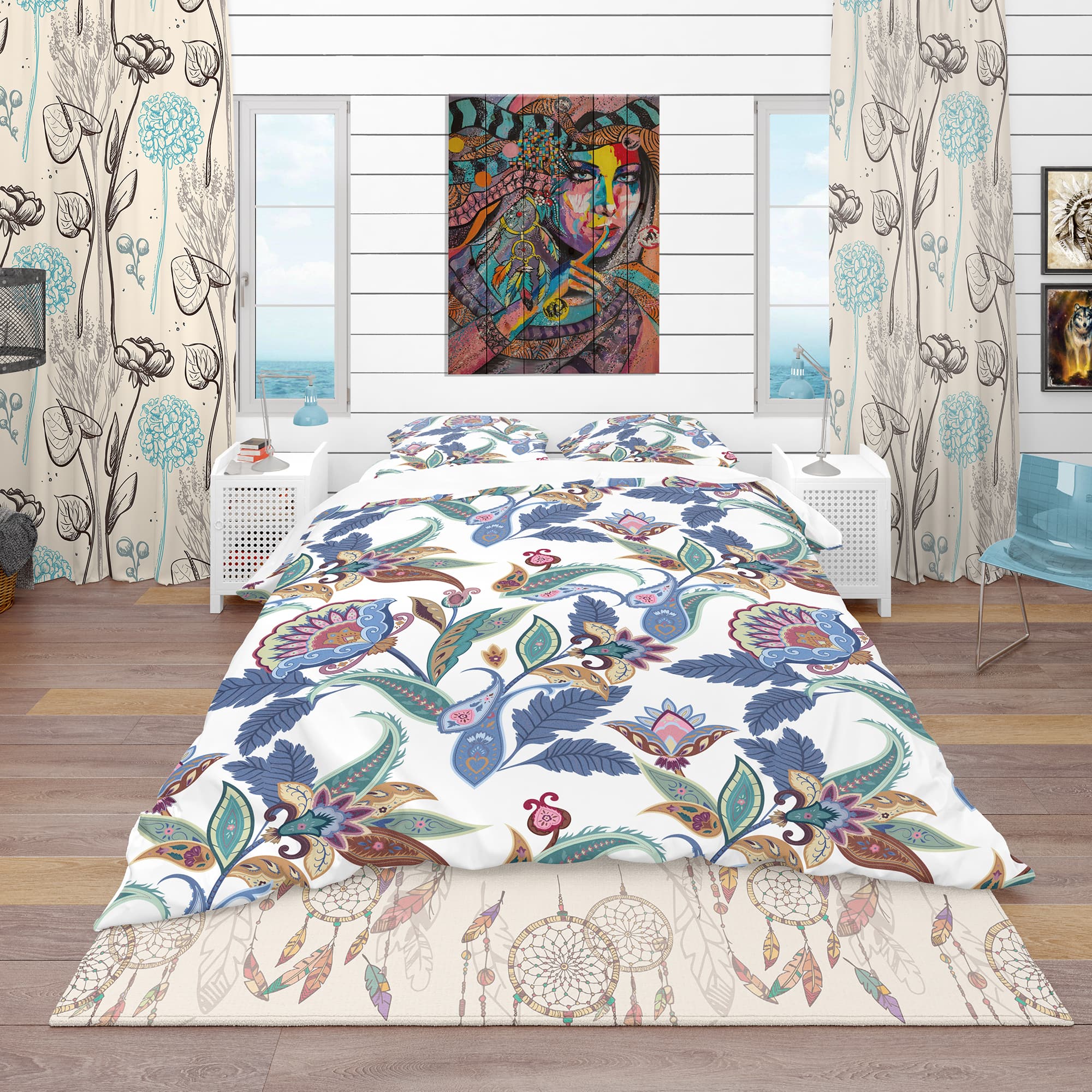 Designart &#x27;Fantasy Flowers Paisley Pattern&#x27; Vintage Bedding Set - Duvet Cover &#x26; Shams