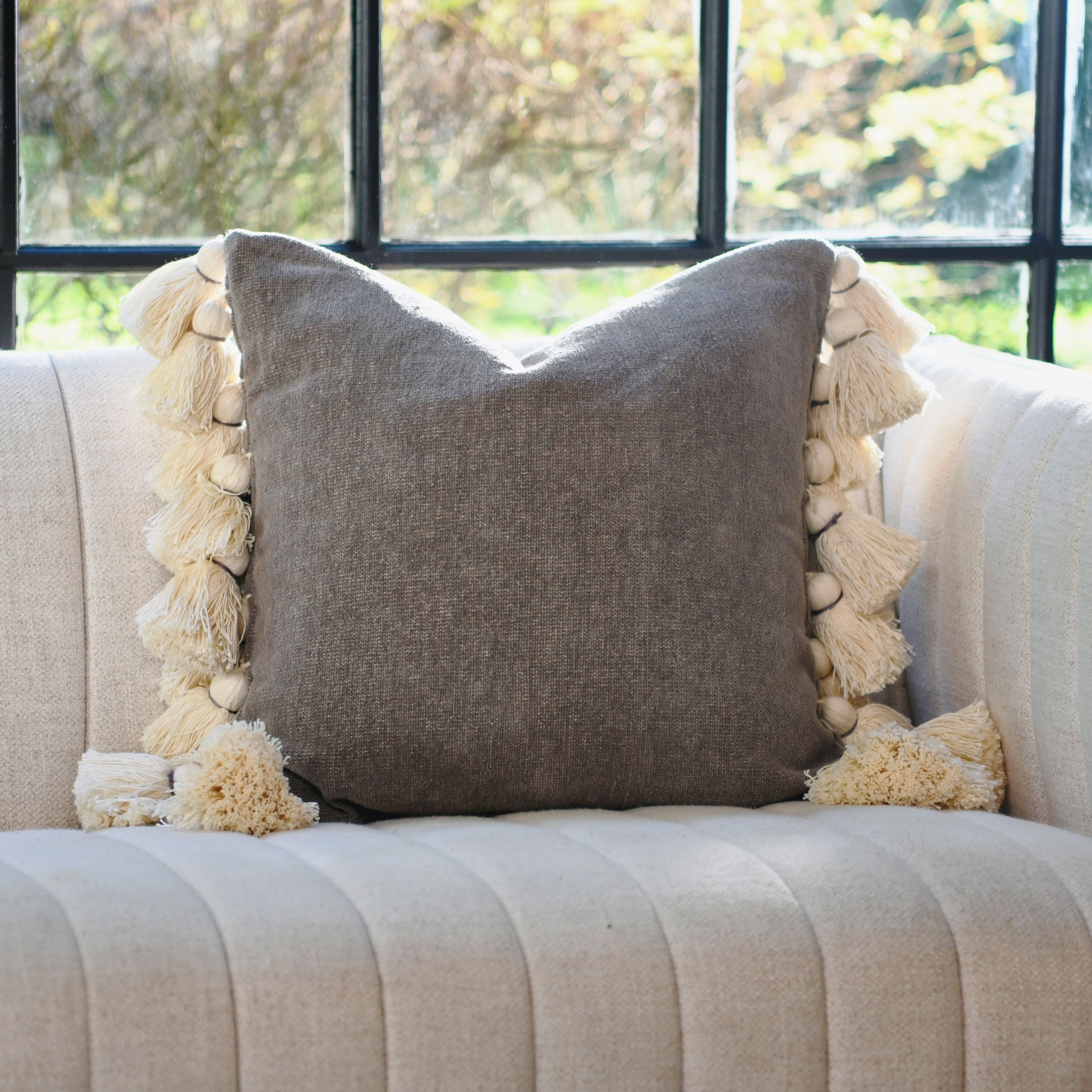 Cotton Chenille Lumbar Pillow with Tassels