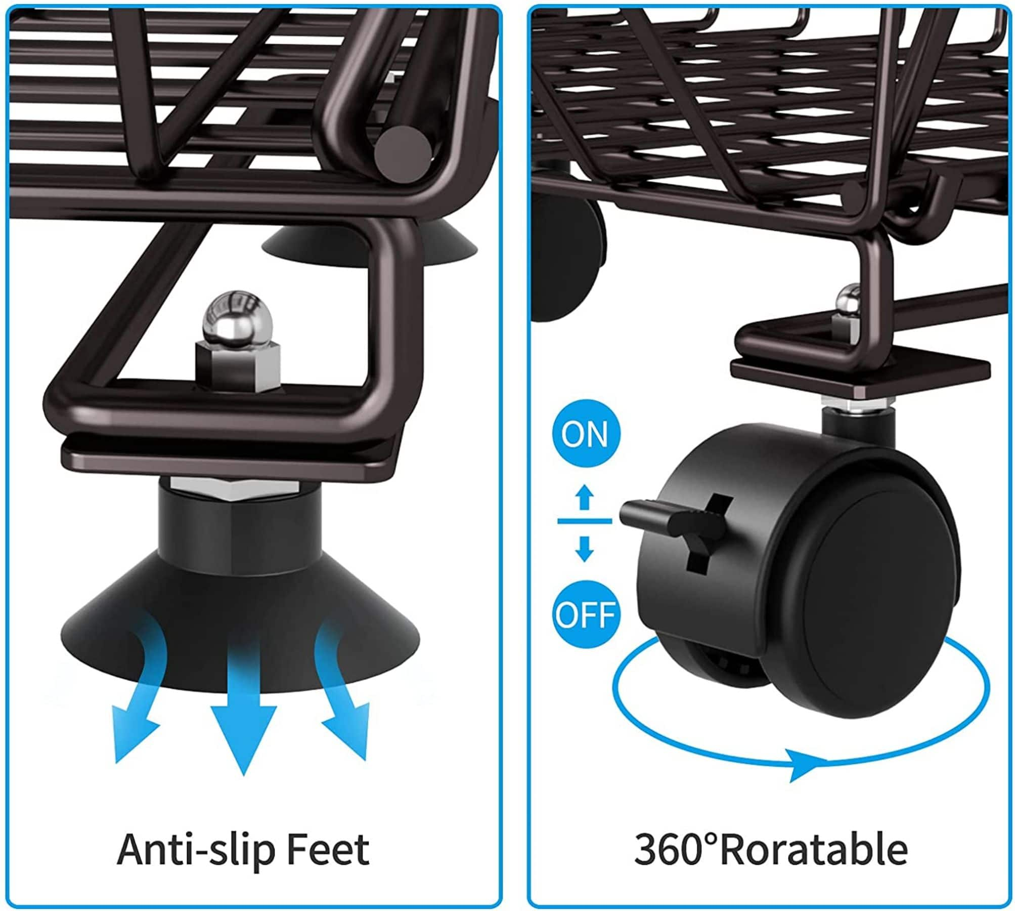 Black 3-Tier Rolling Stackable Utility Cart