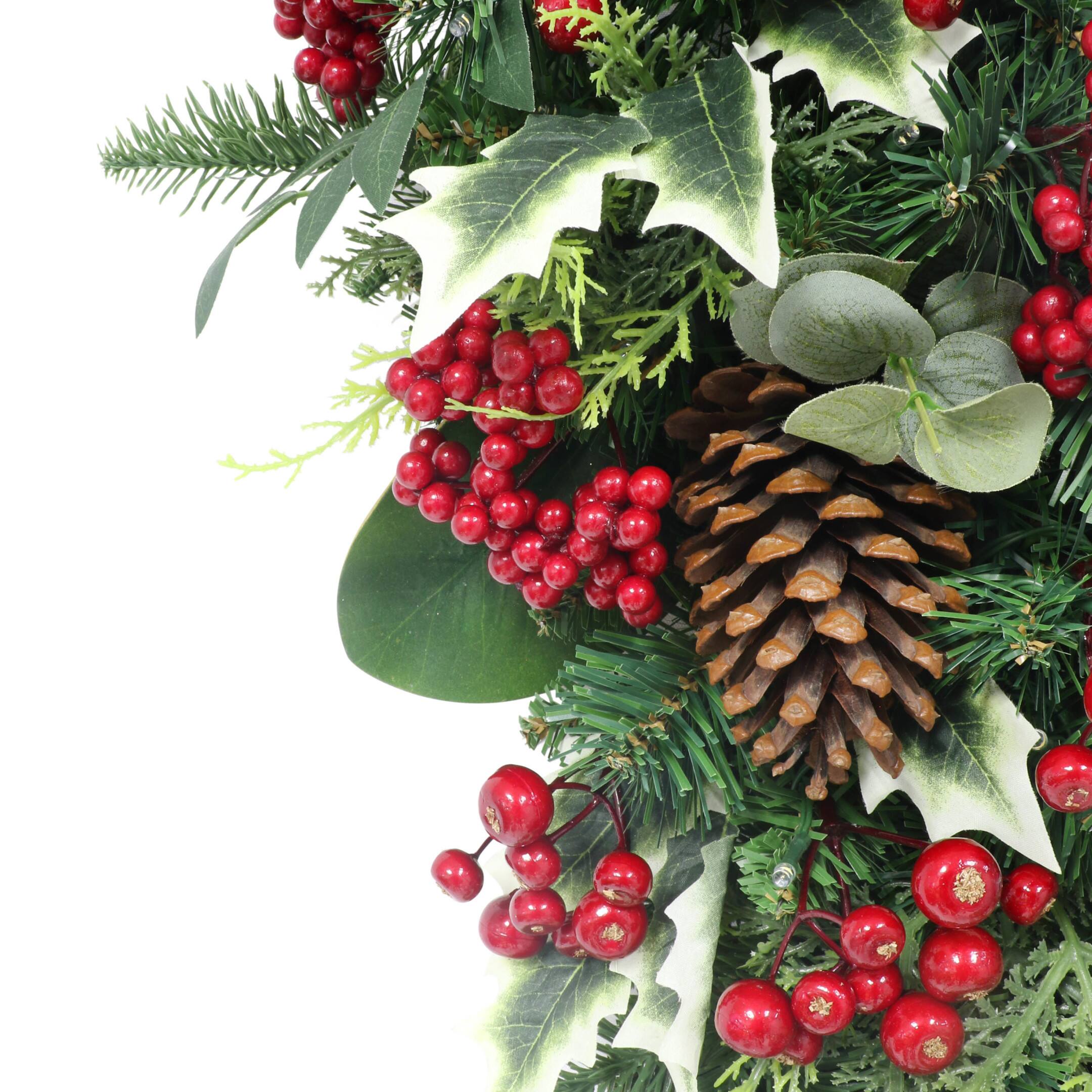 28&#x22; Battery-Operated Pre-Lit Decorated Artificial Swag with Red Bow