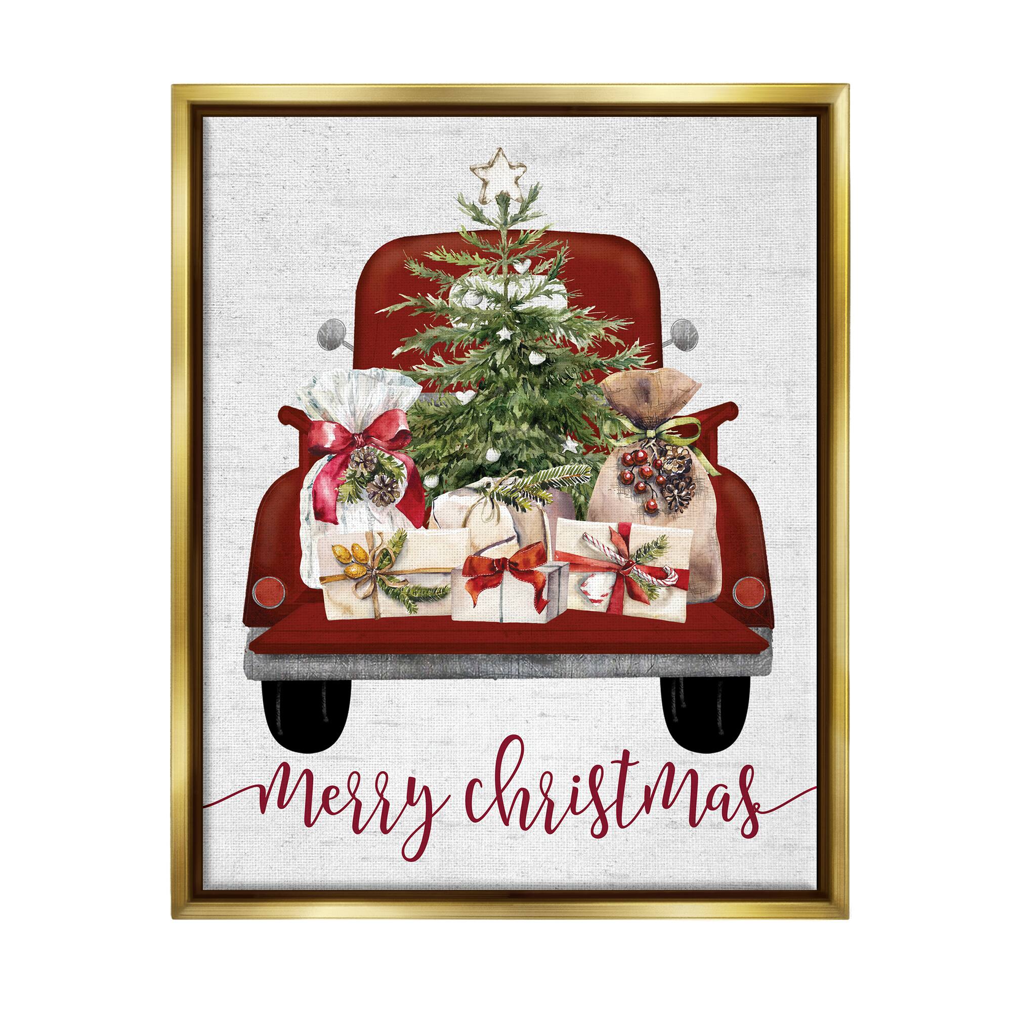 Stupell Industries Merry Christmas Holiday Presents Framed Floater Canvas Wall Art