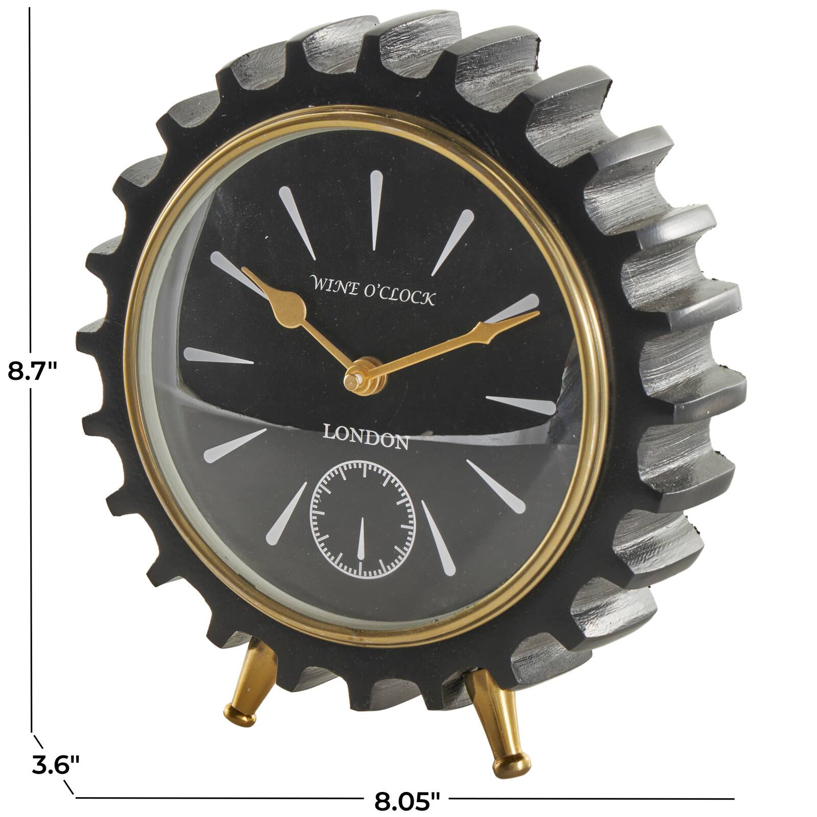 Black Aluminum Gear Clock with Gold Hands and Legs