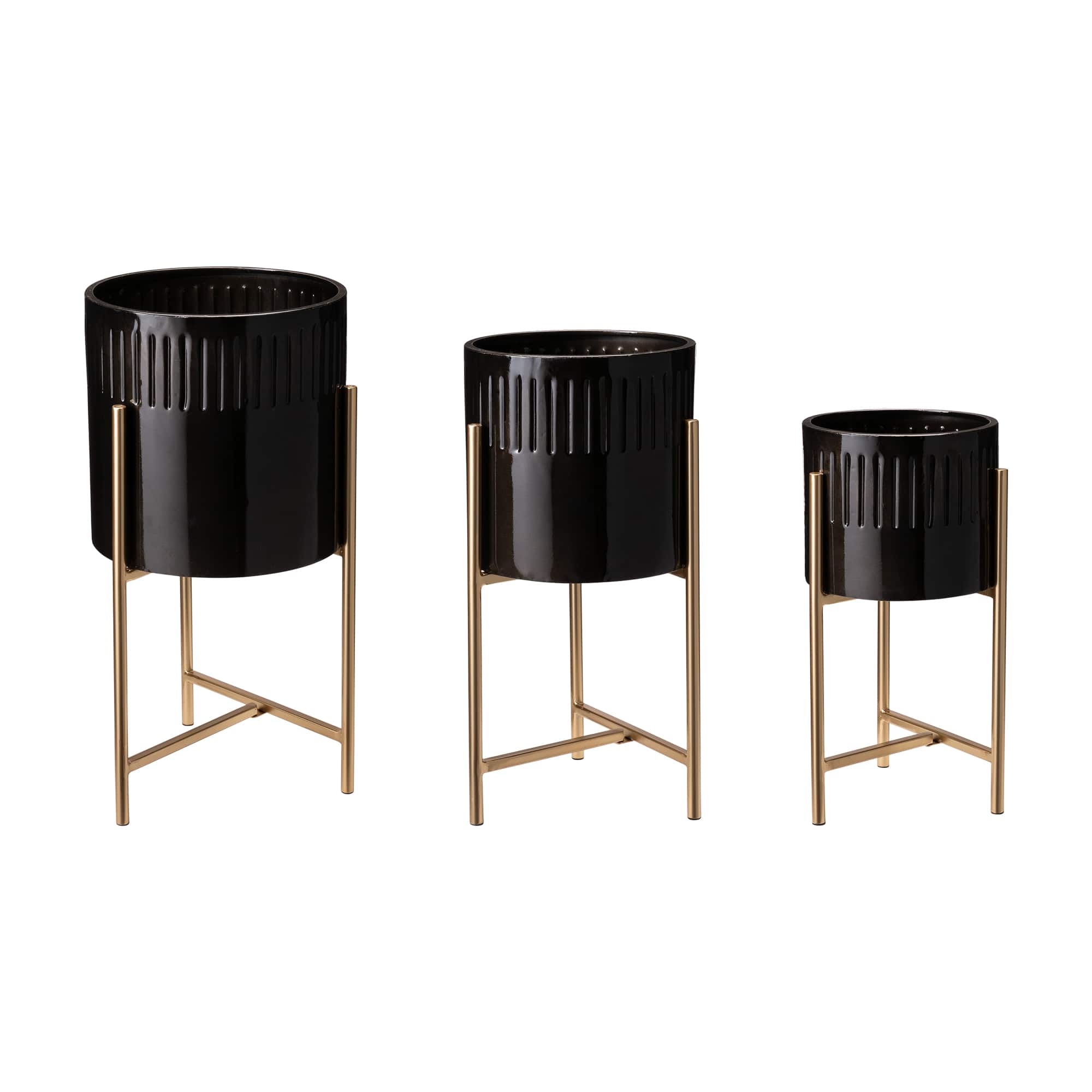Glitzhome® Black & Gold Modern Glossy Metal Plant Stand, 3ct.