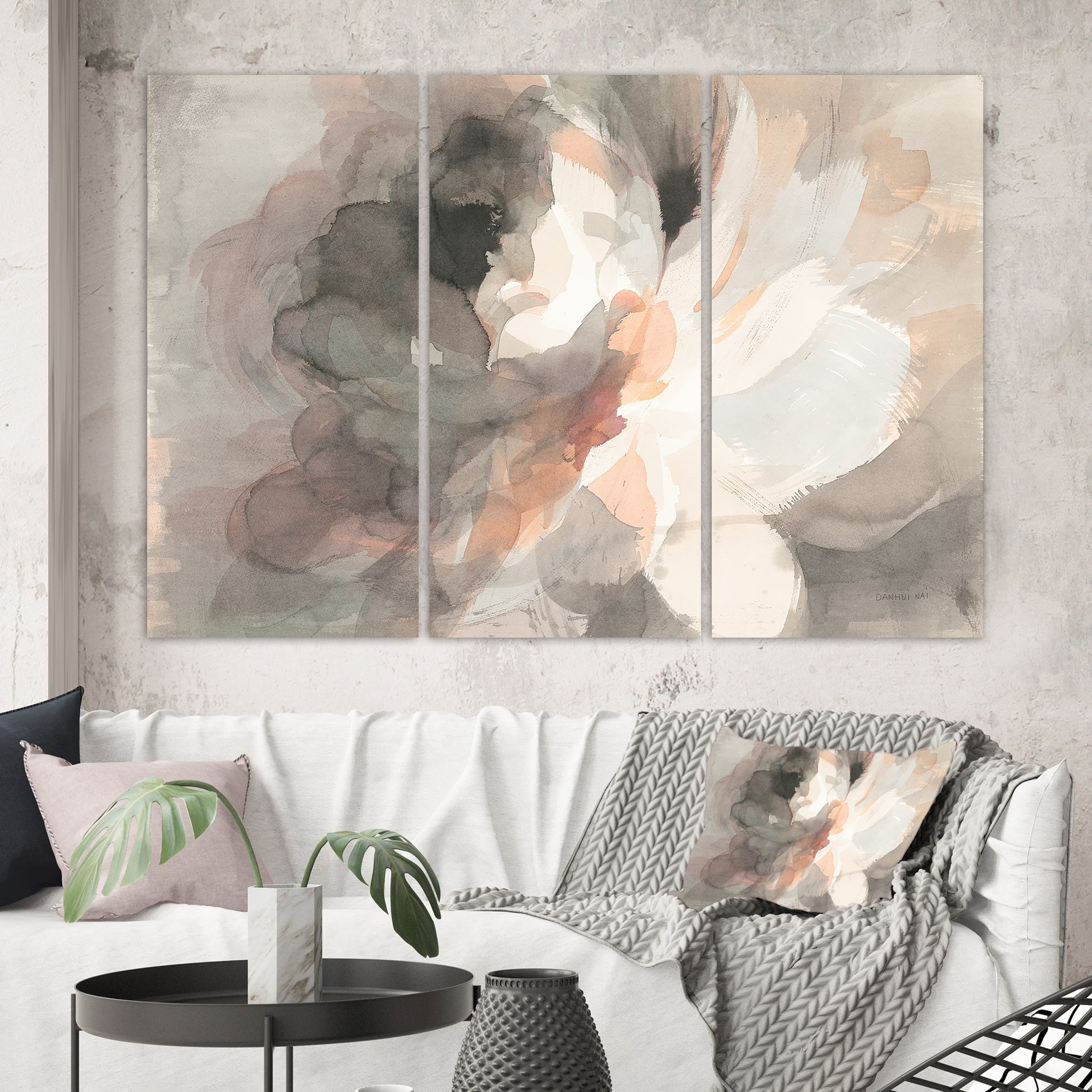 Designart - Abstract Peony Grey - Pink Modern Gallery-wrapped Canvas