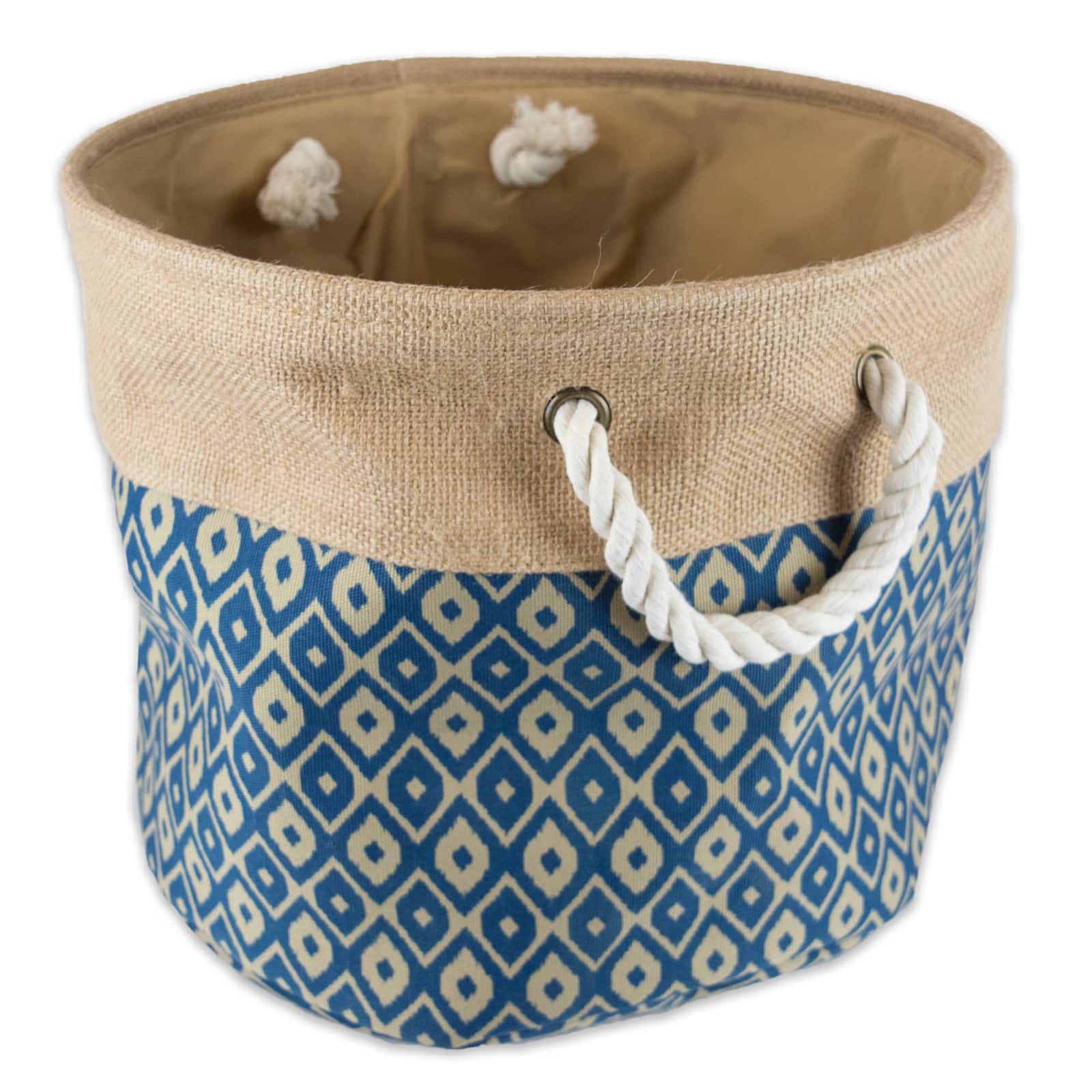 DII® 12" Blue Ikat Round Burlap Bin