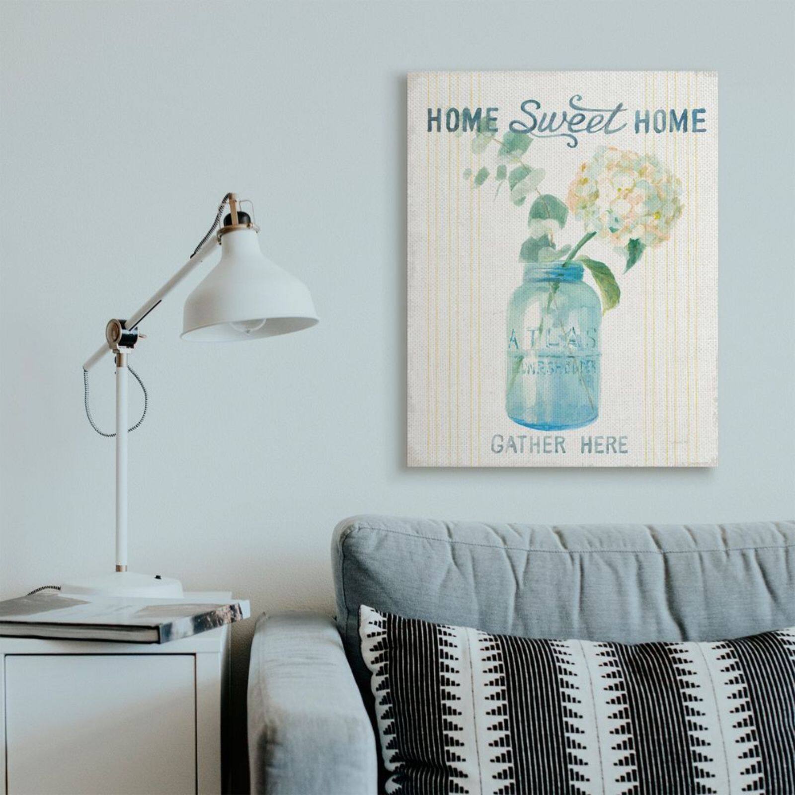 Stupell Industries Home Sweet Home Bouquet in Blue Jar Canvas Wall Art