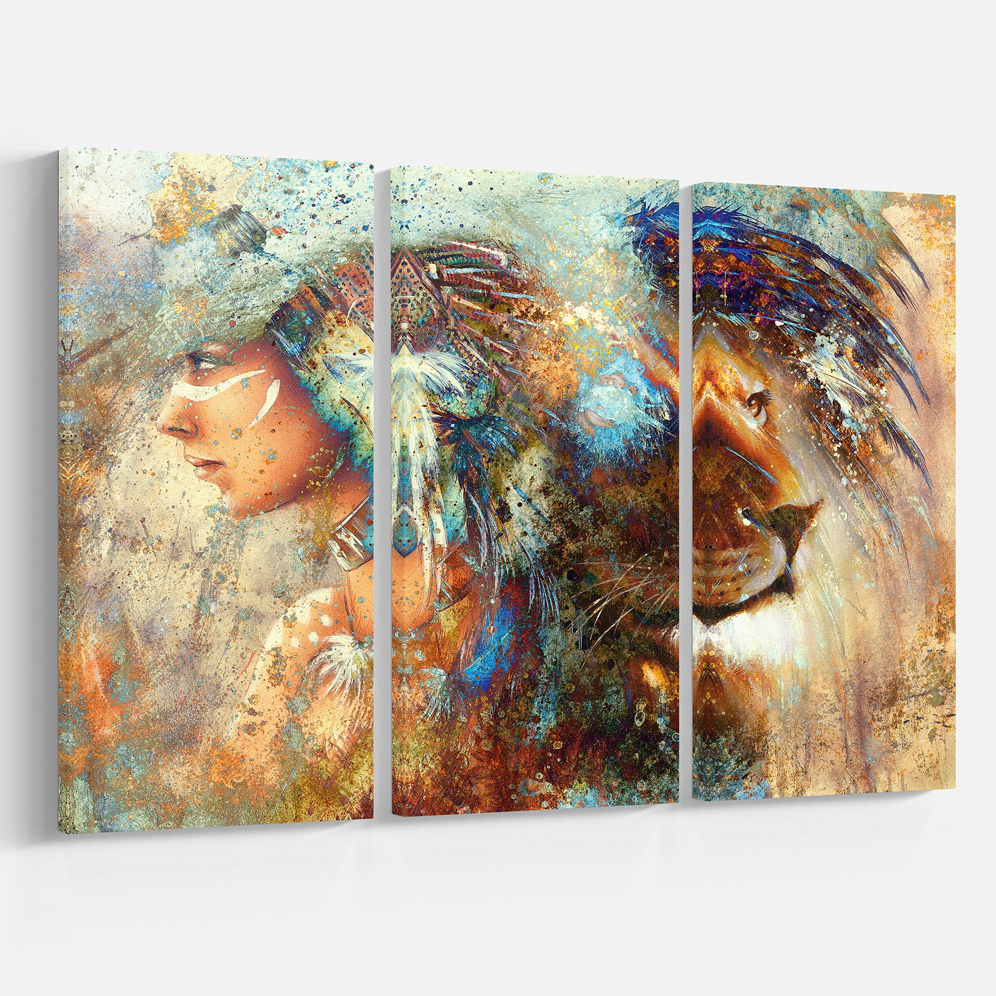 Designart - Indian Woman Collage with Lion - Indian Canvas Artwork
