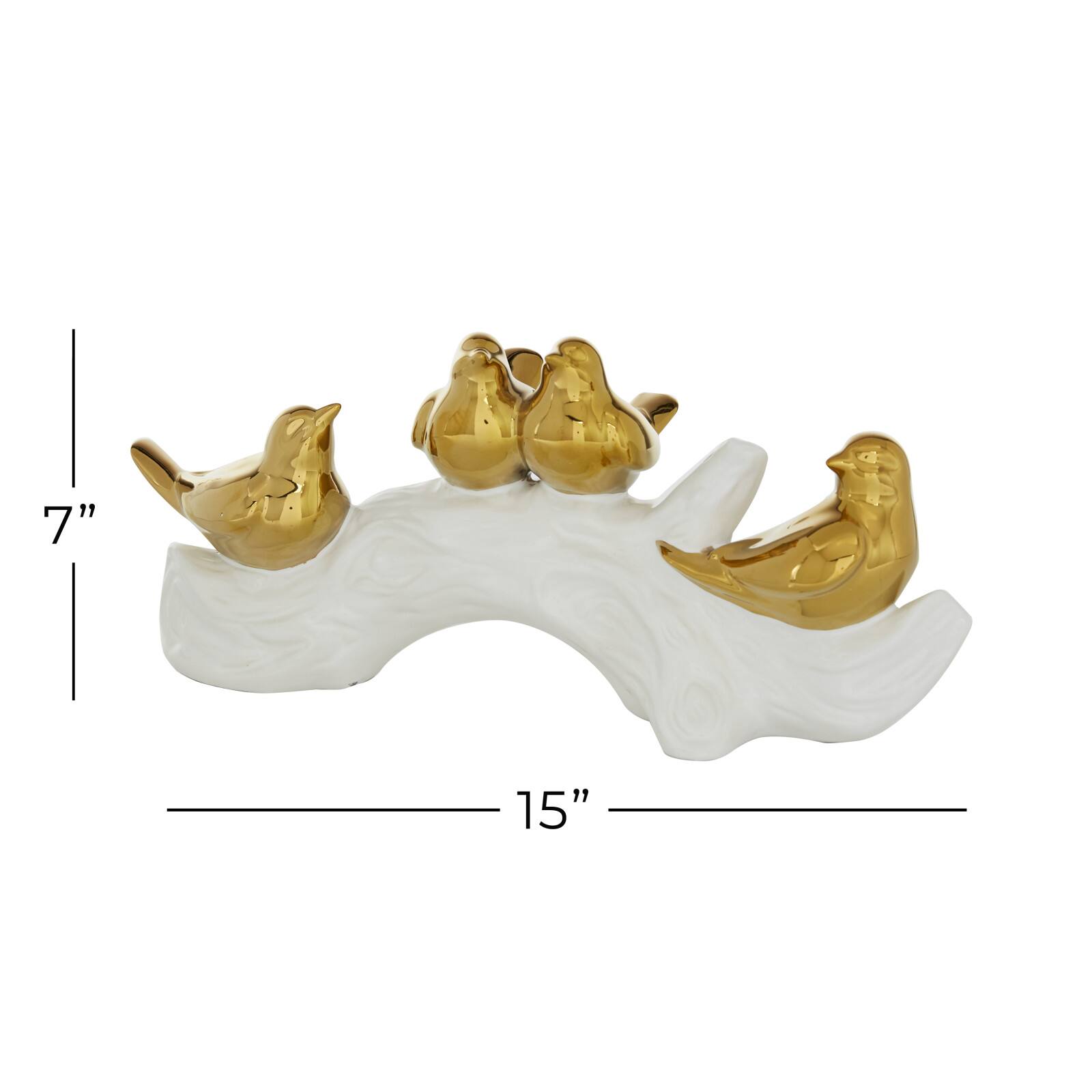 Glam Style Gold Porcelain Bird-Inspired Sculpture, 6" x 14.05" x 4.8"