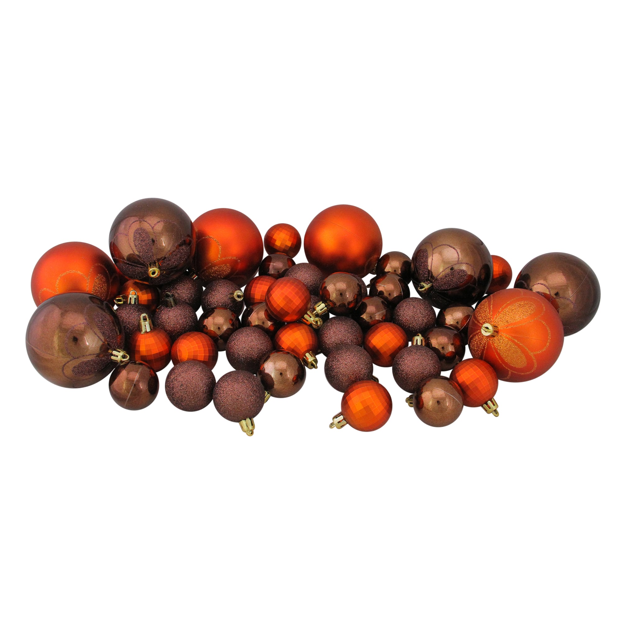 125ct. Chocolate Brown &#x26; Burnt Orange Shatterproof 4-Finish Christmas Ornaments