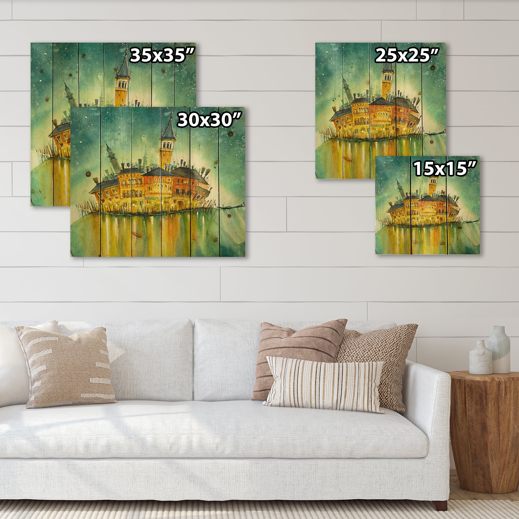 Designart - Idyllic Island of Venice At Night - Modern Print on Natural Pine Wood