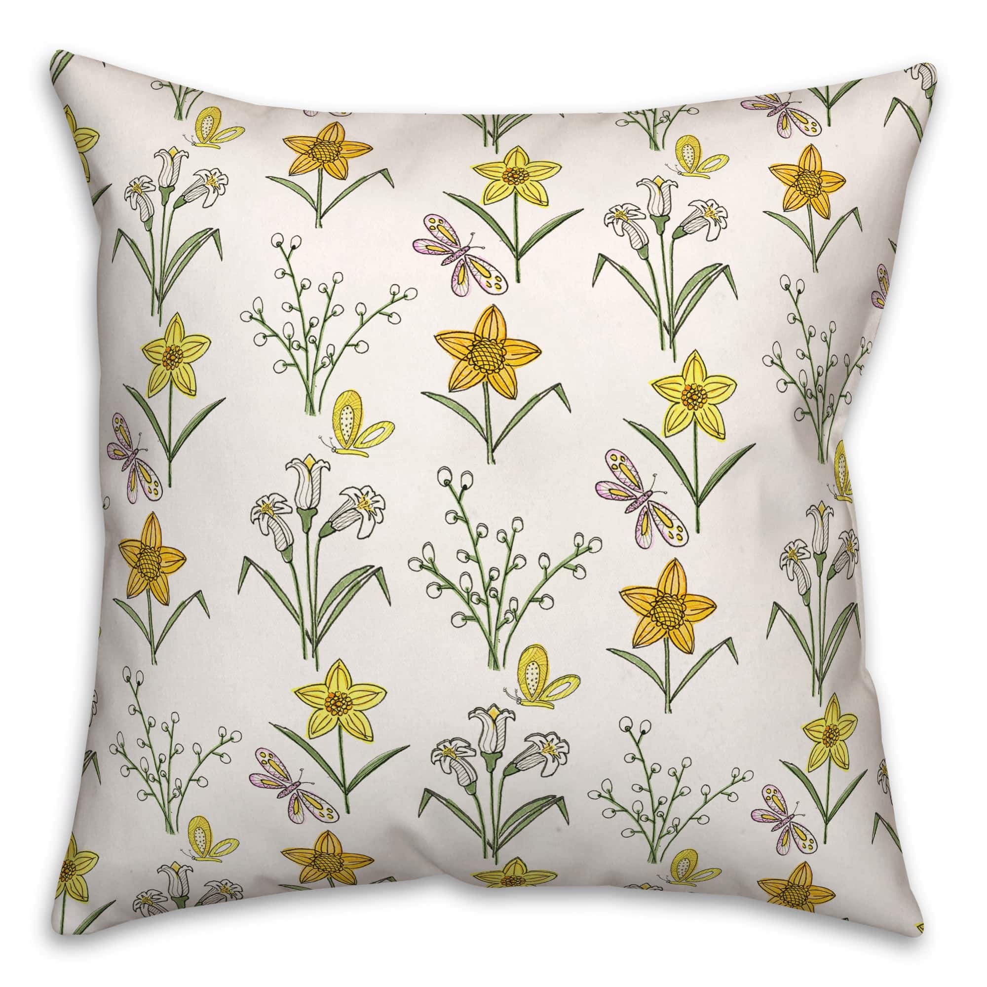 18&#x22; White Spring Pattern Indoor/Outdoor Pillow