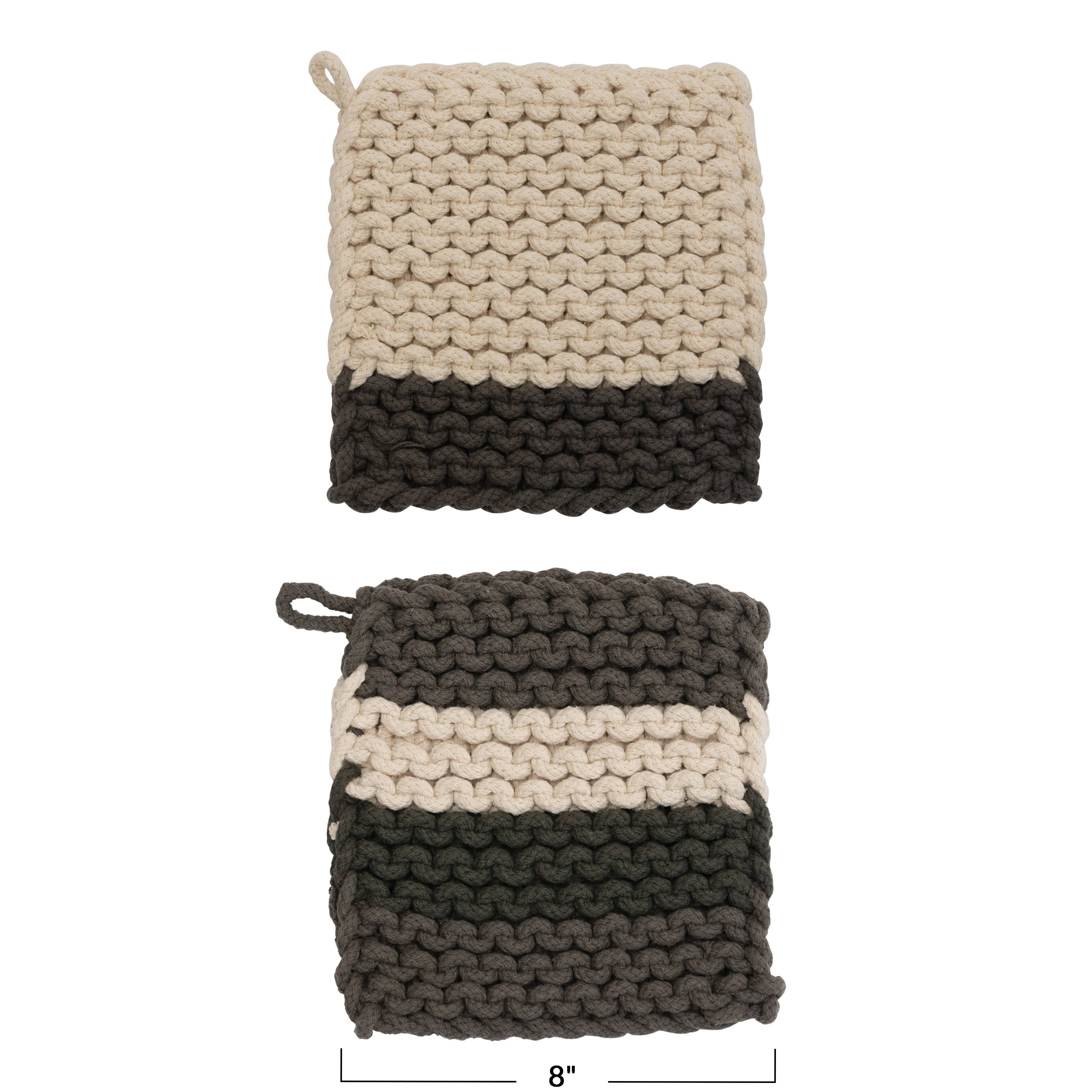 Brown Cotton Crocheted Pot Holder Set