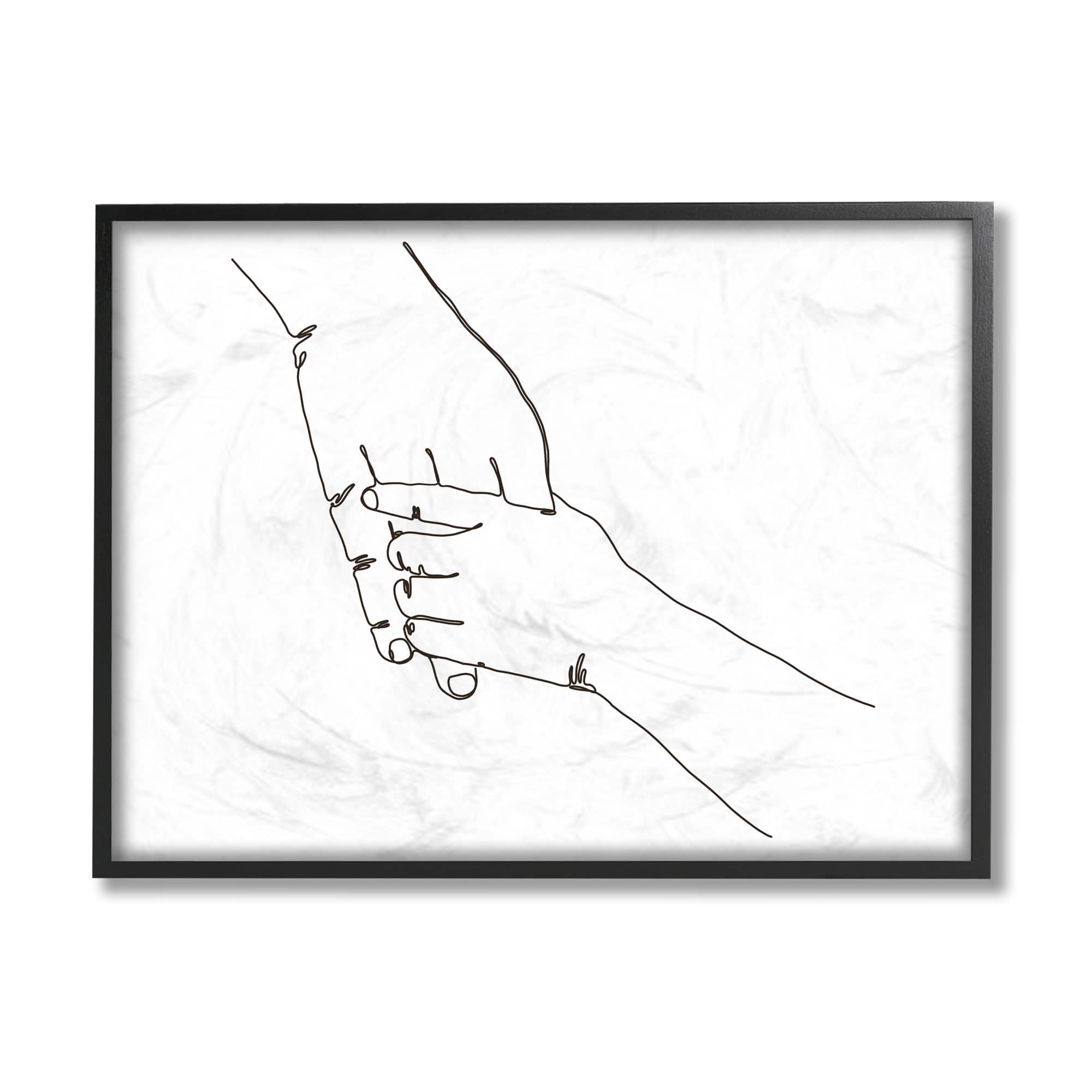 Stupell Industries Family Holding Hands Pose Minimal Linework in Black Frame Wall Art