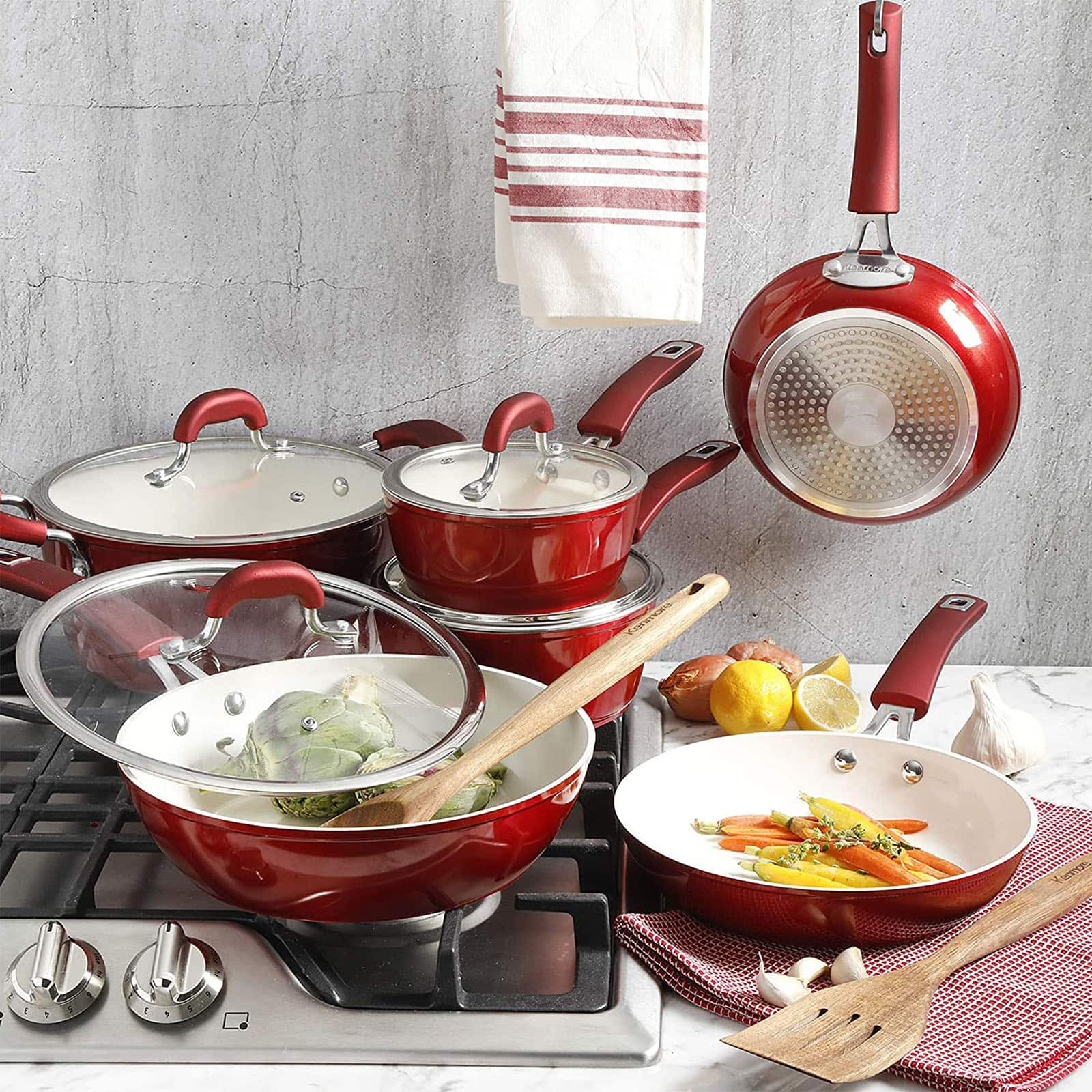 Kenmore&#xAE; Arlington 2-Piece Metallic Red Aluminum Ceramic Coated Nonstick Frying Pan Set