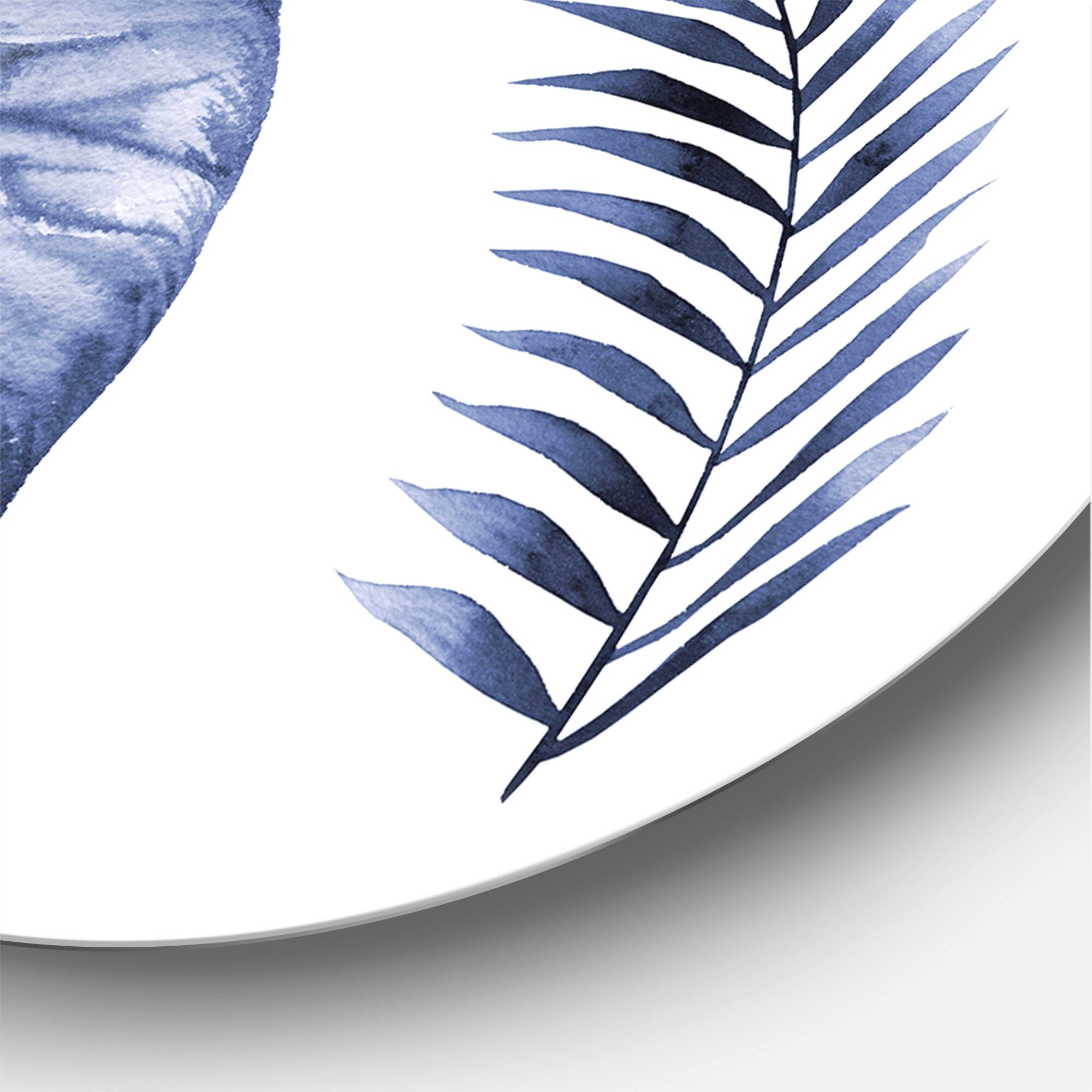 Designart - Tropical Blue Watercolour Leaves IV - Traditional Metal Circle Wall Art