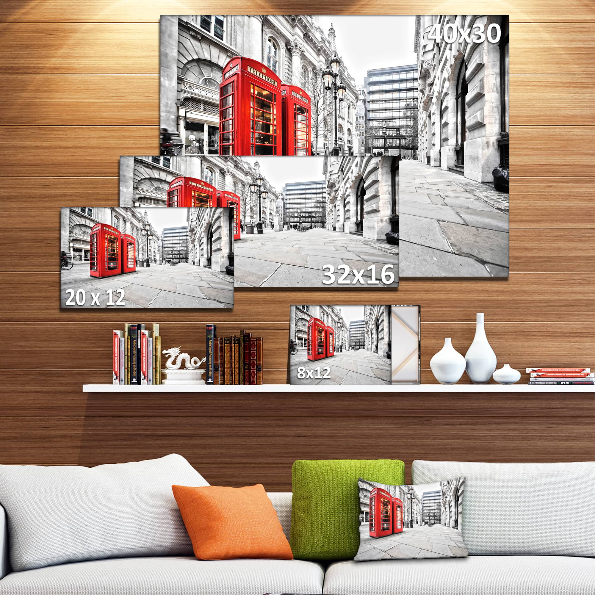 Designart - Phone Booths on Street - Cityscape Canvas Print