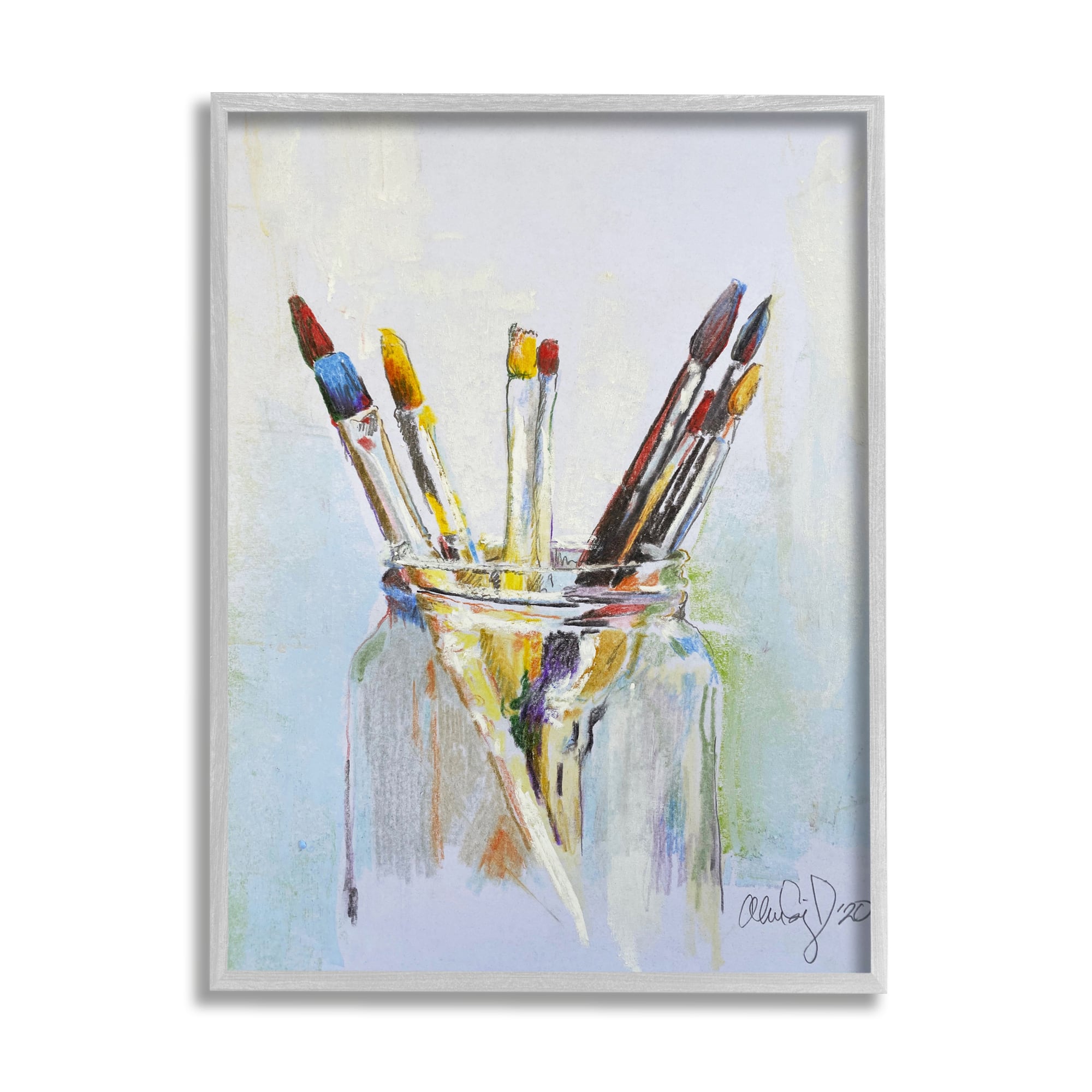 Stupell Industries Paintbrushes in Glass Jar Expressive Artist Tools Framed Wall Art