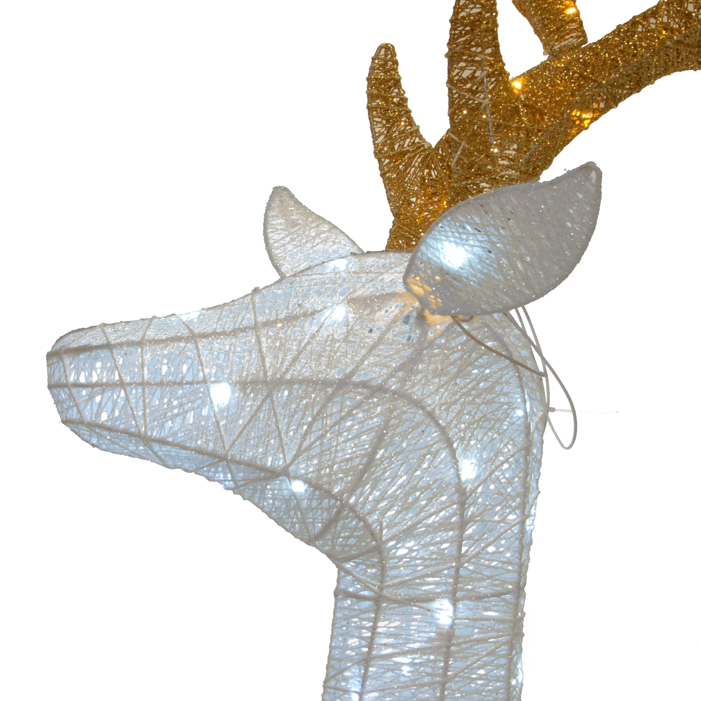 75" Crystal White Glitter Standing Buck, White Twinkle LED Lights