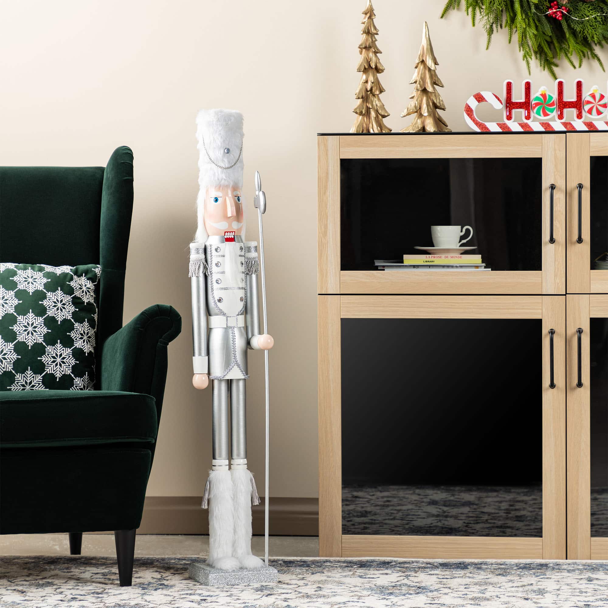 Glitzhome® 42"H Wooden Christmas Silver Dressed Soldier Nutcracker