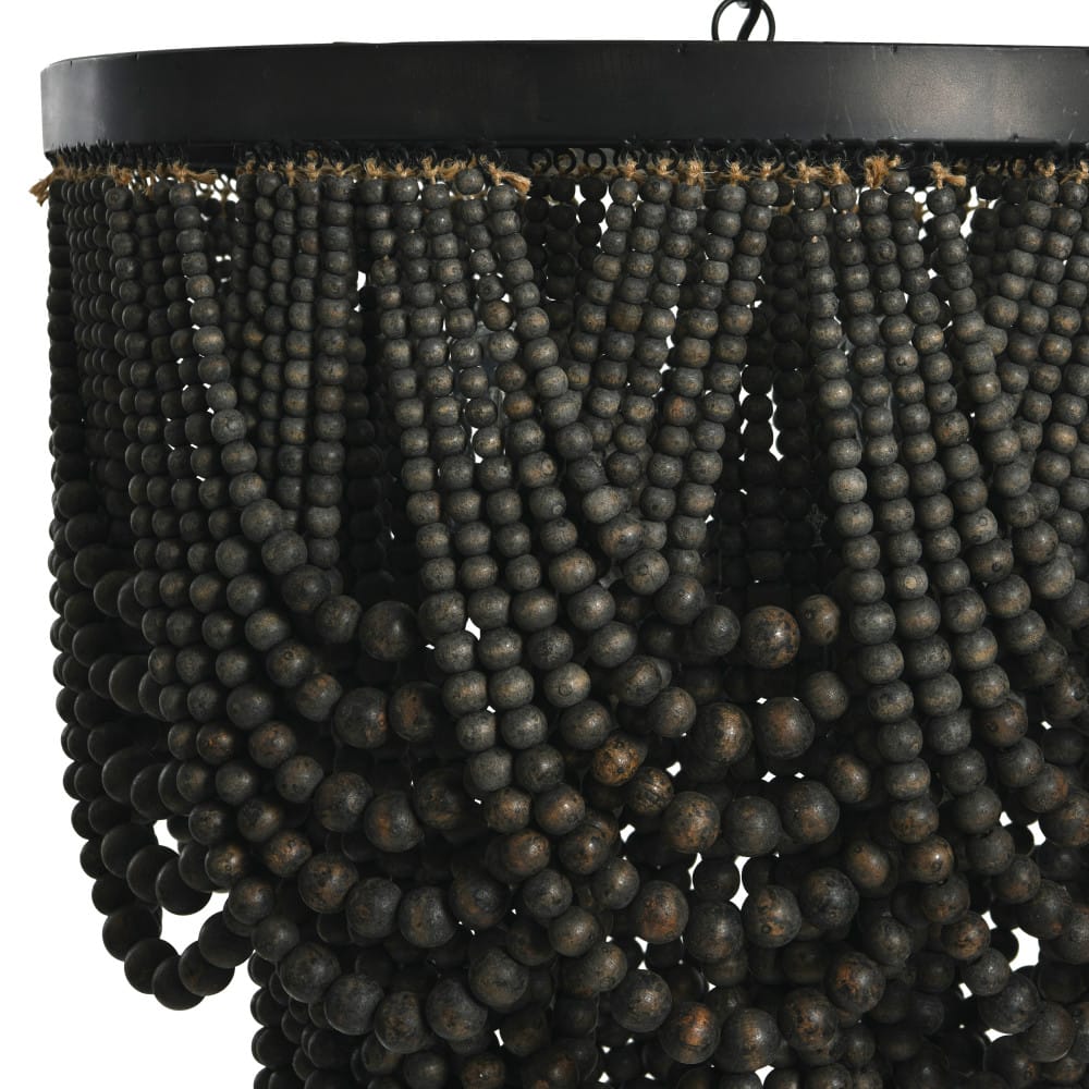 27.5&#x22; 2-Tier Draped Wood Bead Chandelier