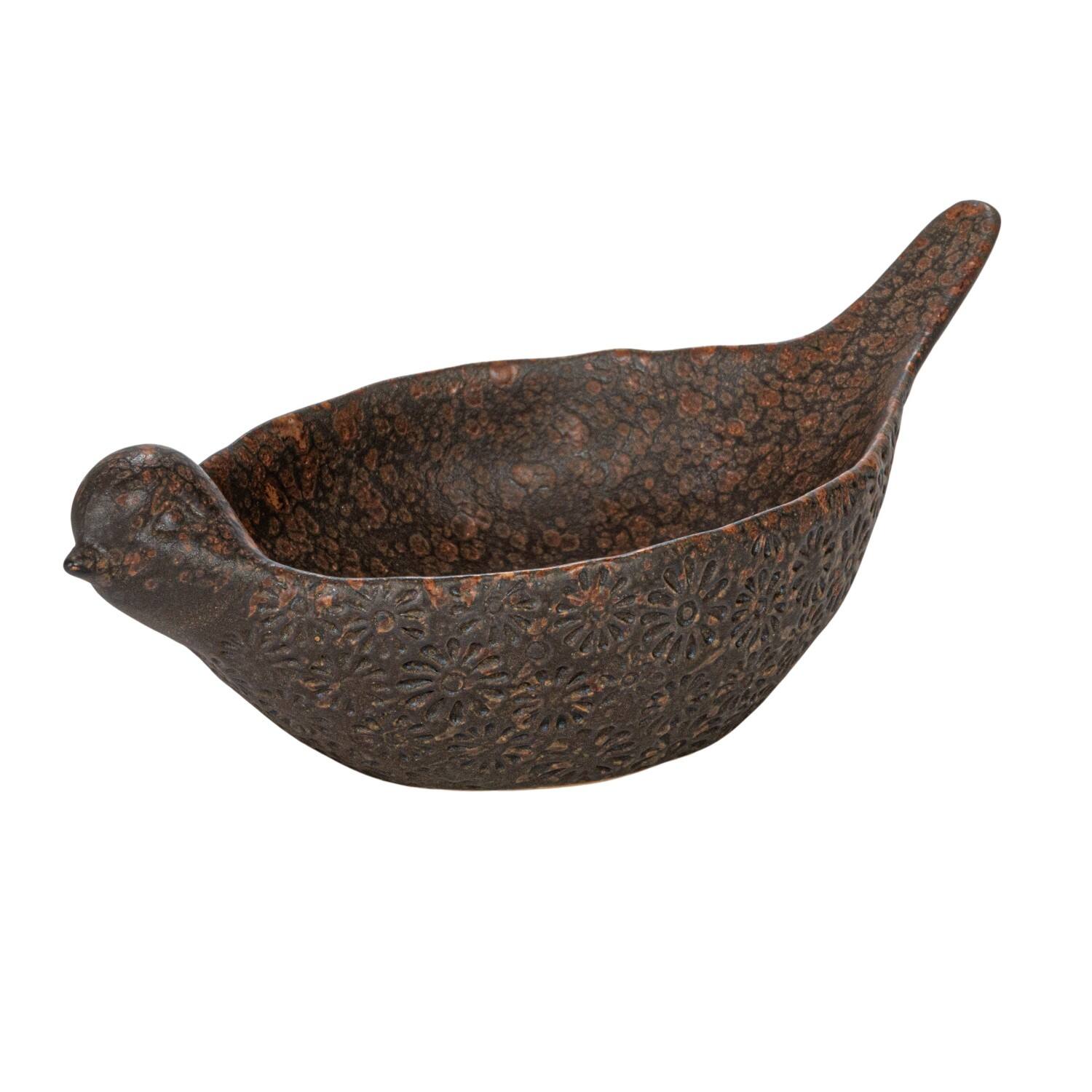 Hello Honey® 10" Brown Debossed Stoneware Bird Bowl with Reactive Glaze, 2ct.