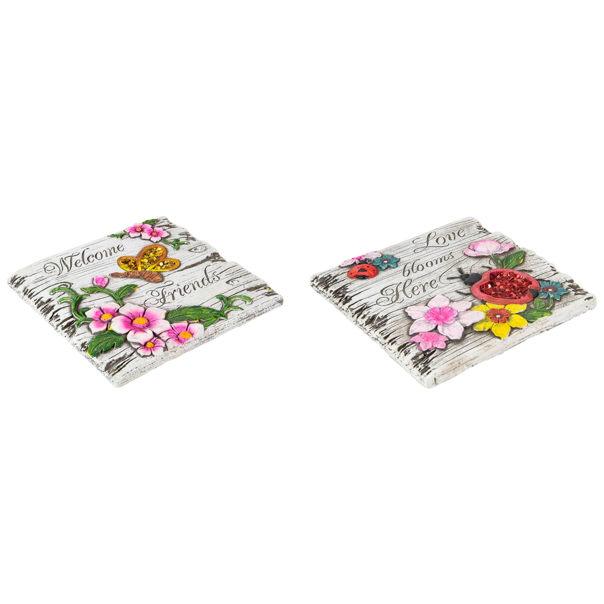 7" Floral Outdoor Garden Stones Set