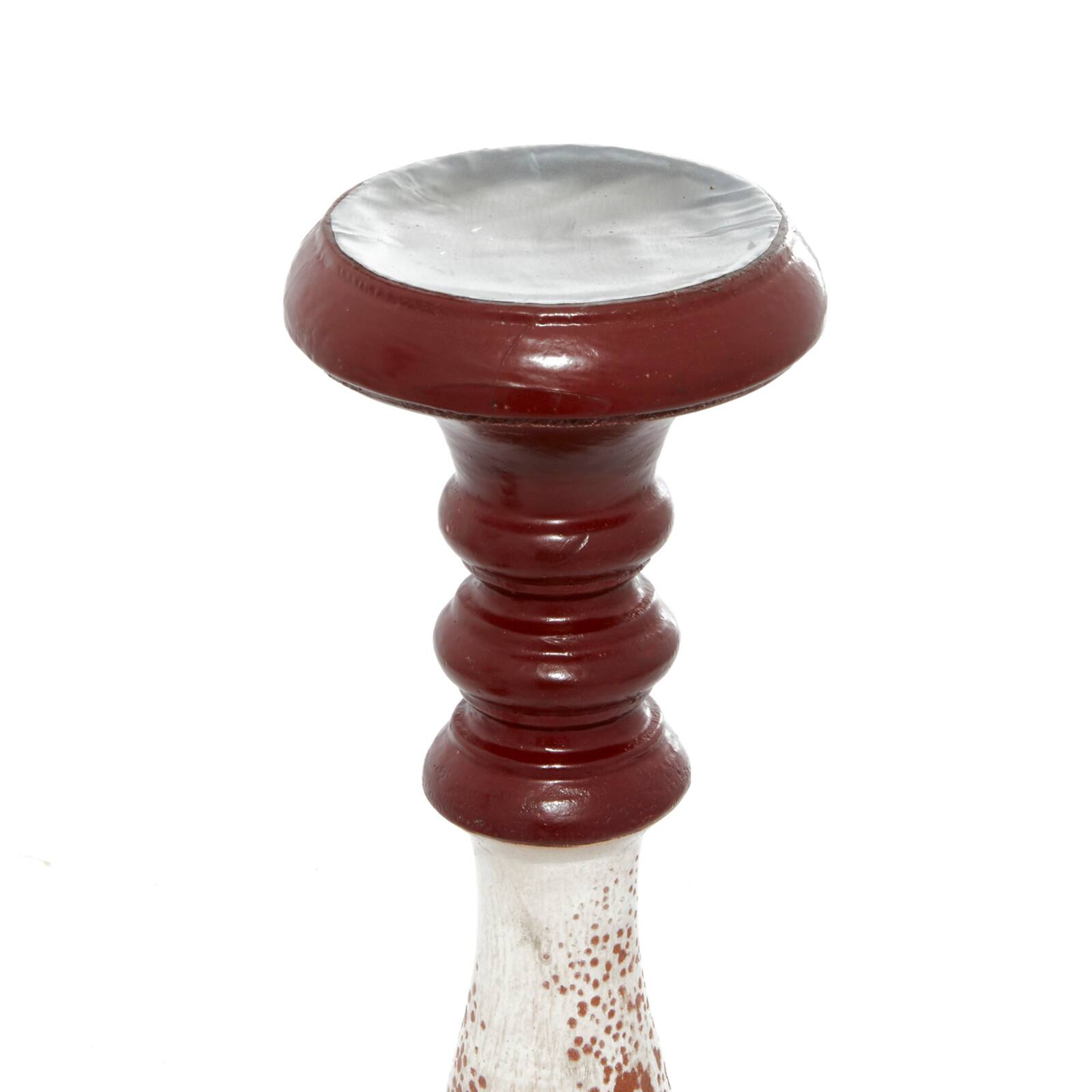 20" Red & White Wood Farmhouse Candlestick Holder Set