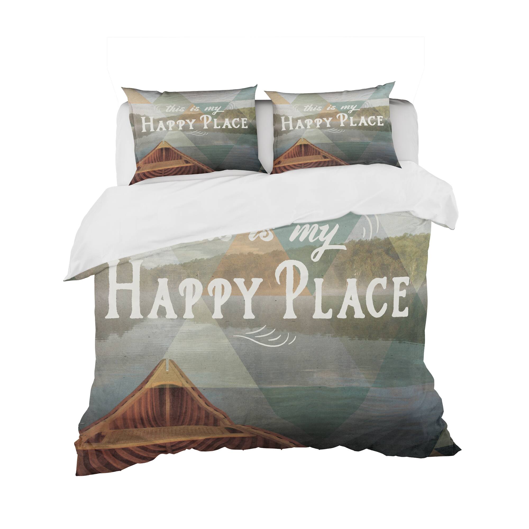 Designart 'Lake House Happy Quote' Cottage Bedding Set - Duvet Cover & Shams