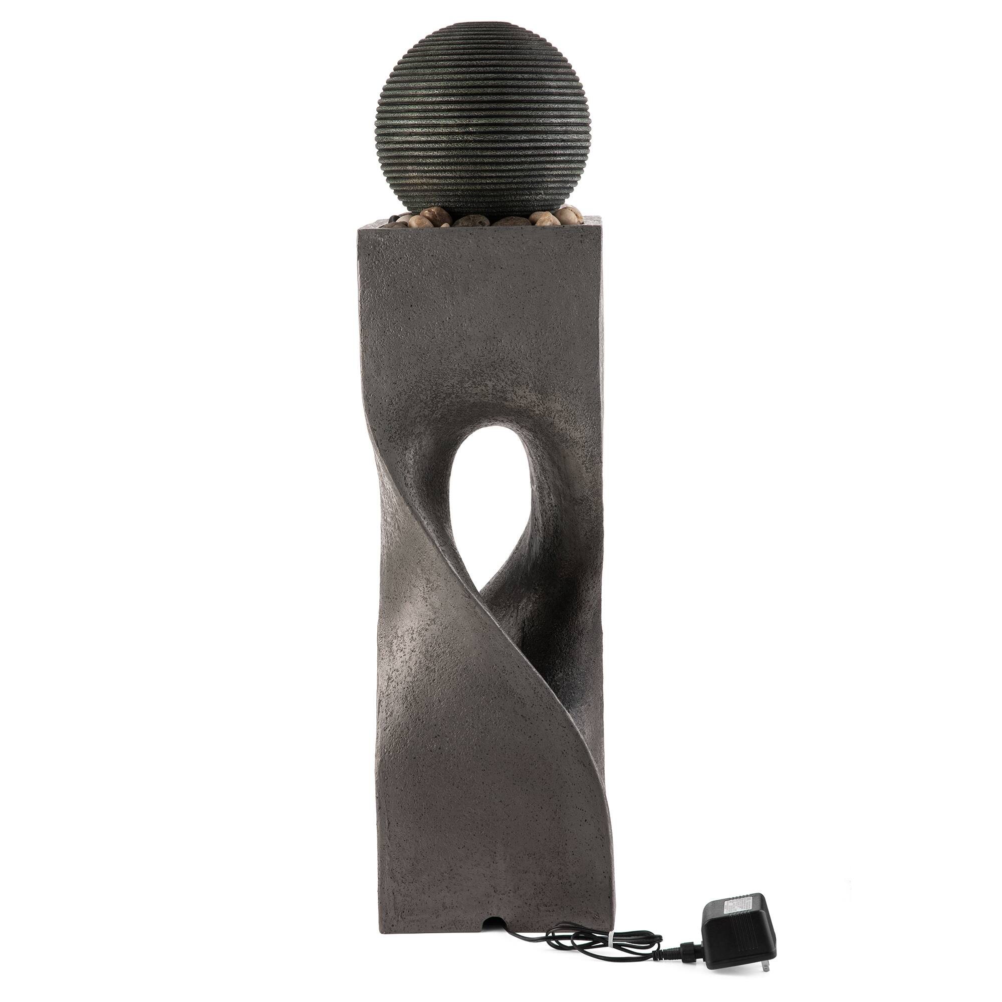 Glitzhome® 36.5" LED Modern Geometric Pedestal & Sphere Outdoor Floor Fountain