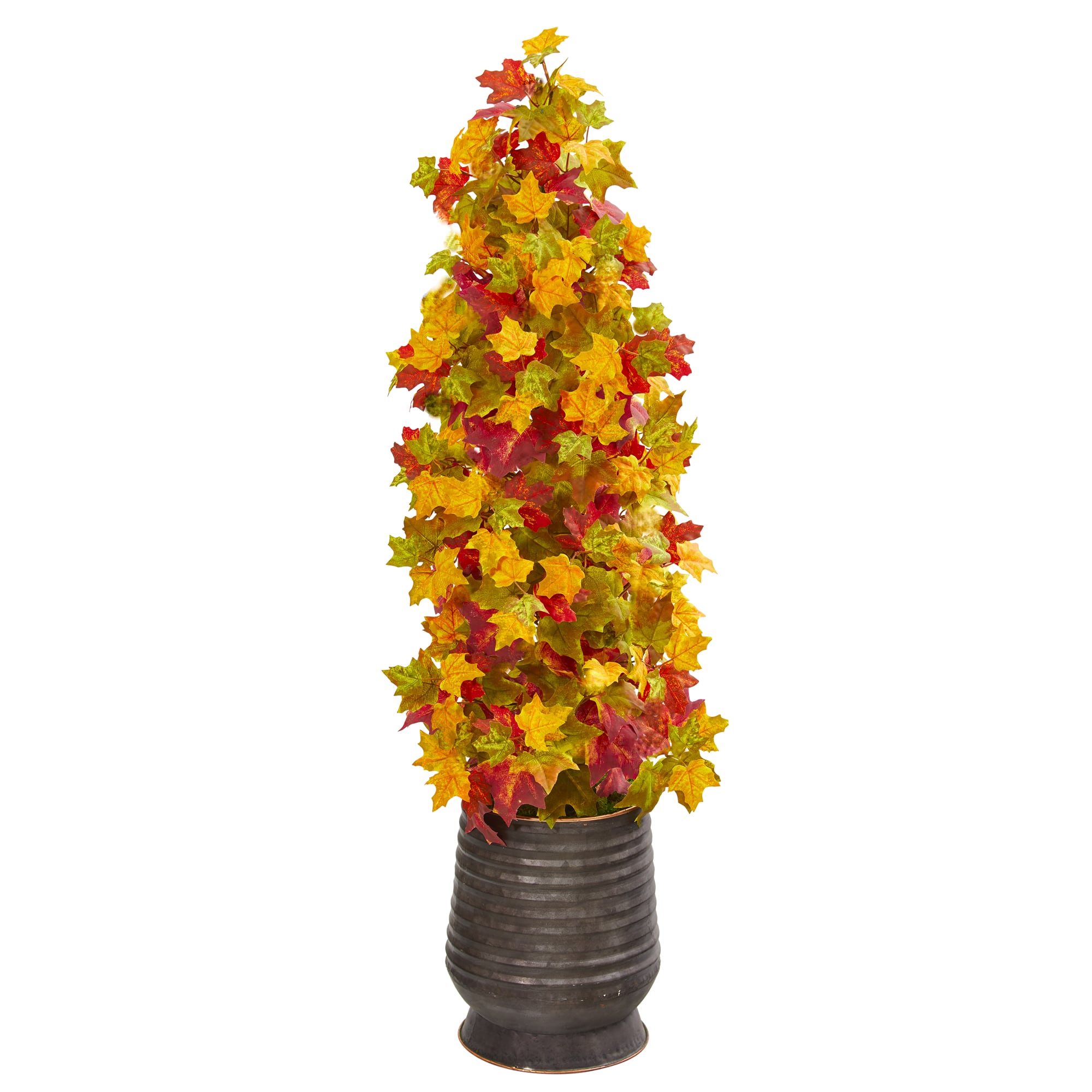 3.5ft. Autumn Maple Tree in Ribbed Metal Planter