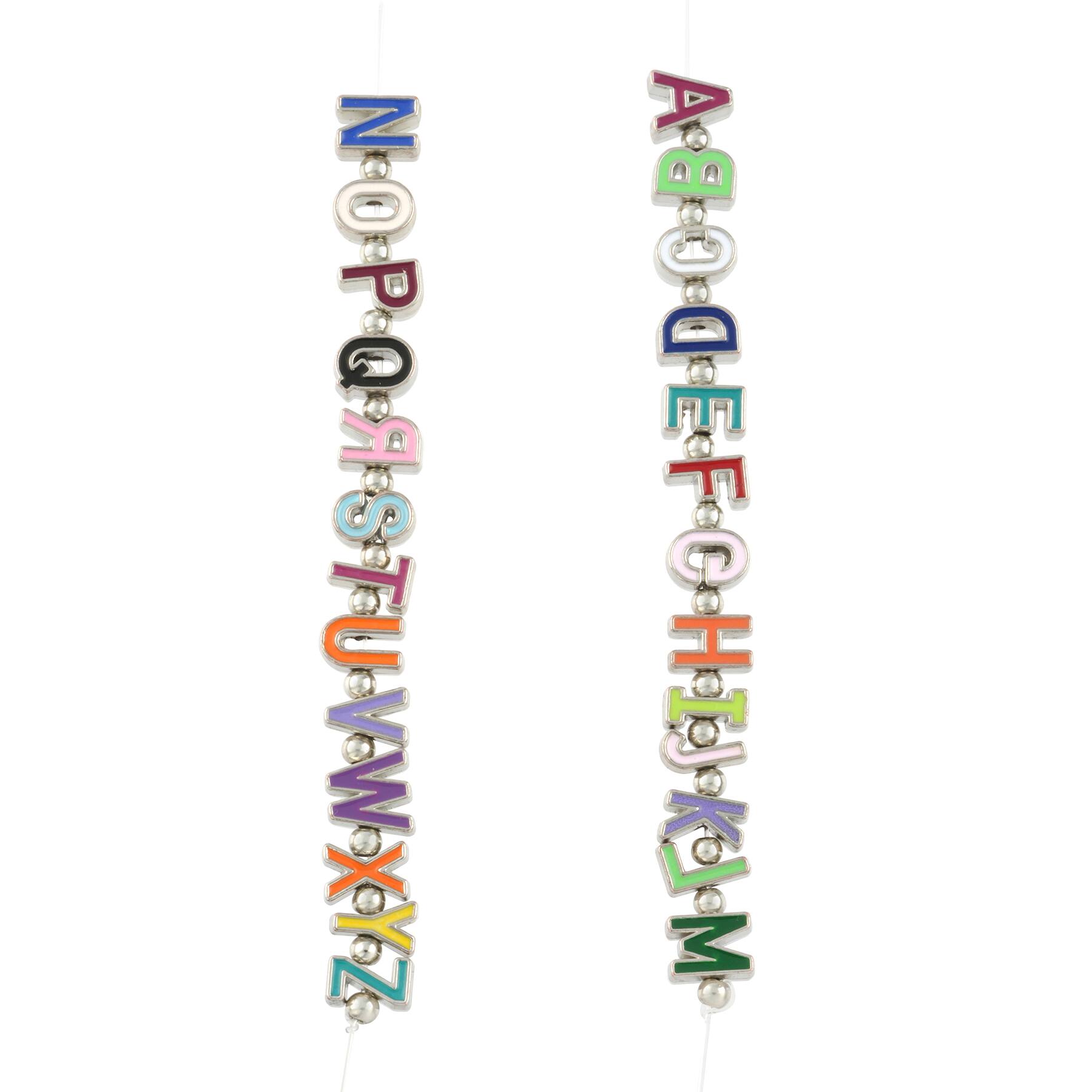 12 Pack: Rhodium Mixed Enamel Metal Alphabet Beads by Bead Landing™