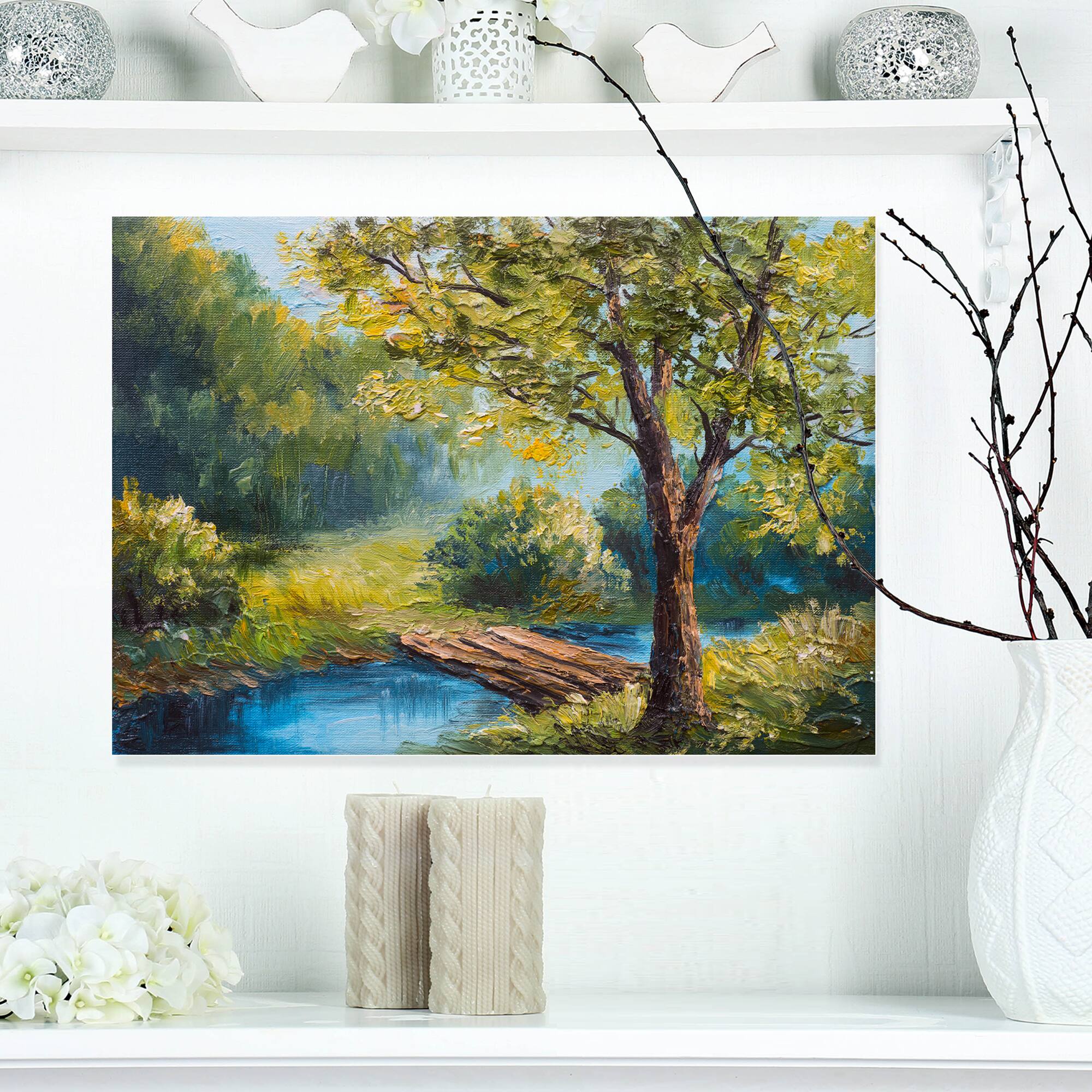 Designart - Summer Forest with Beautiful River - Landscape Art Print Canvas