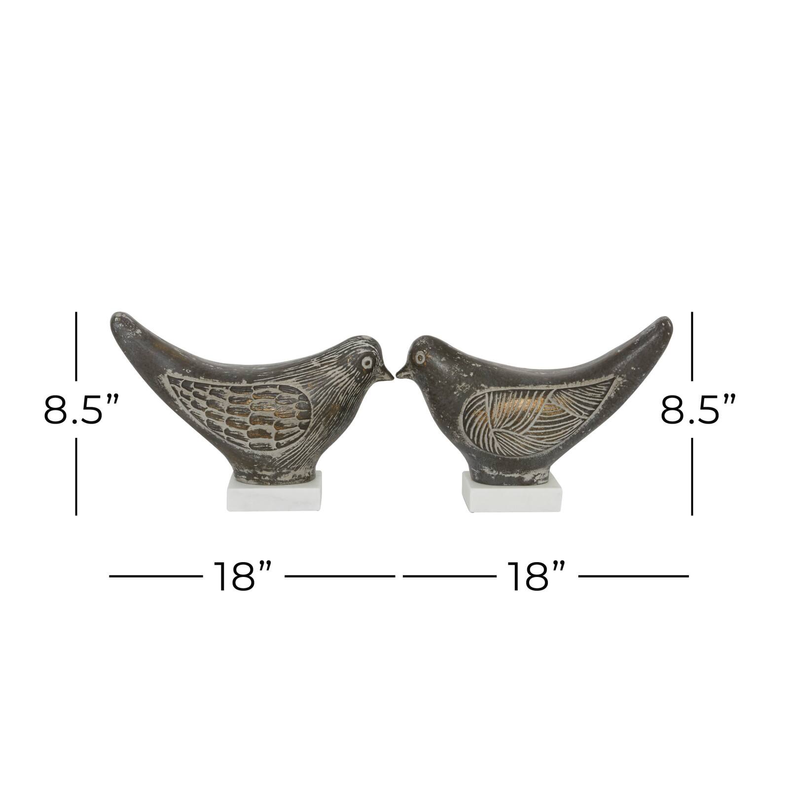 Set of 2 Brown Ceramic Coastal Bird Sculpture, 16.75&#x22;, 18.25&#x22;