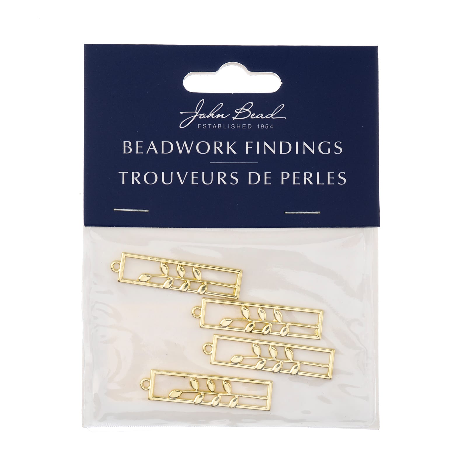John Bead 34mm Gold Rectangle Leaves Beadwork Pendants, 4ct.