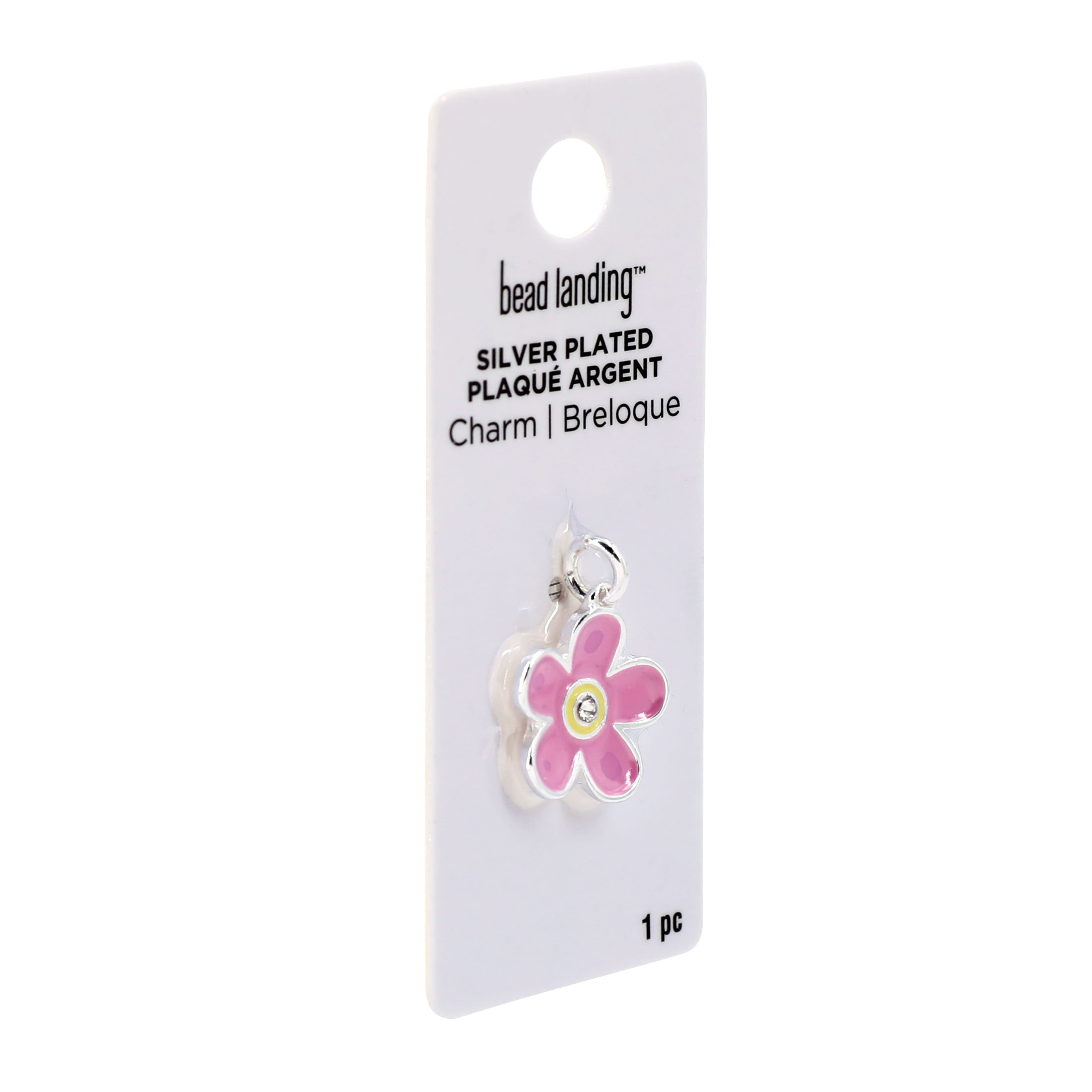 Breloque de fleur rose plaqu&#xE9;e argent de Bead Landing