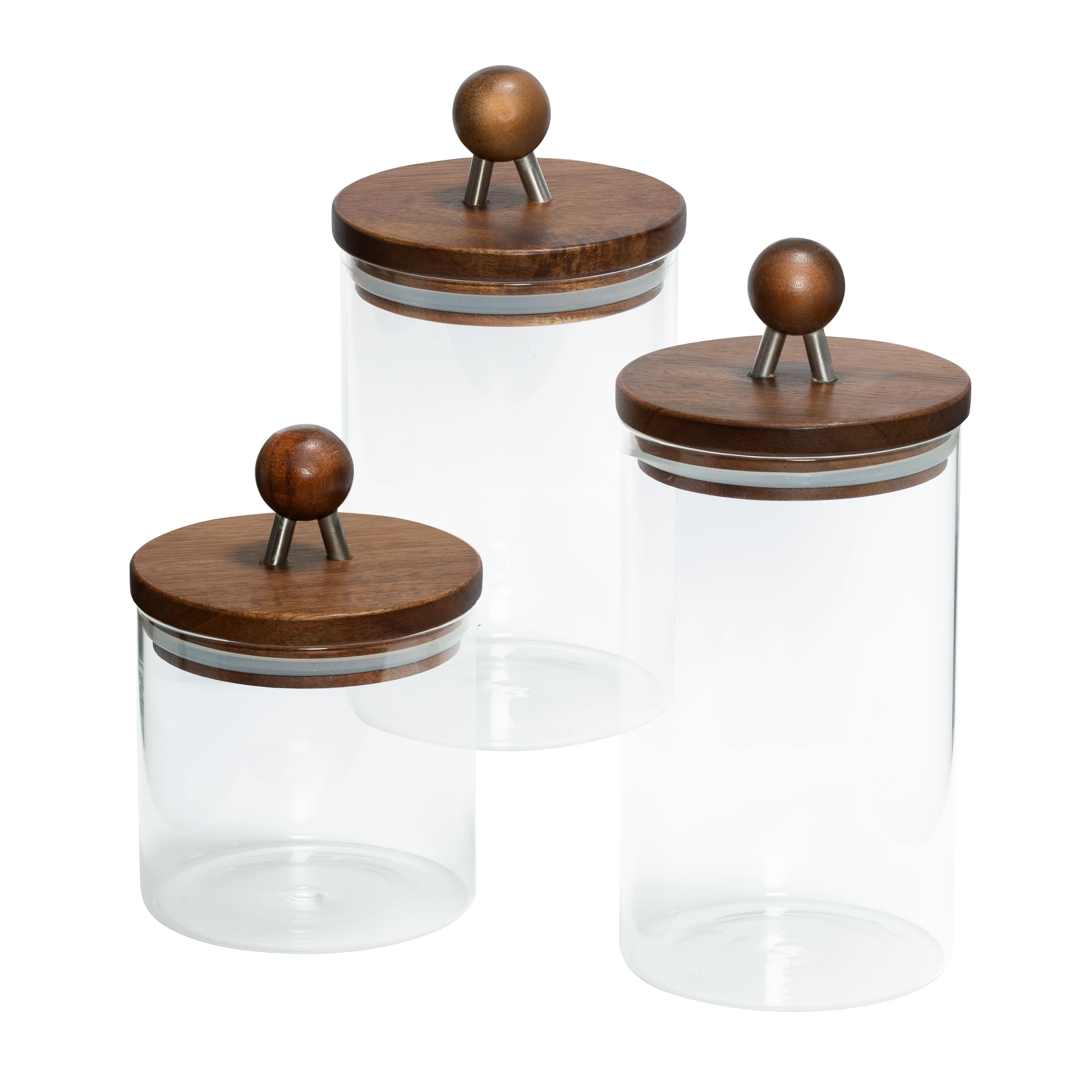 Honey Can Do Acacia Top Glass Kitchen Canister Set, 3ct.