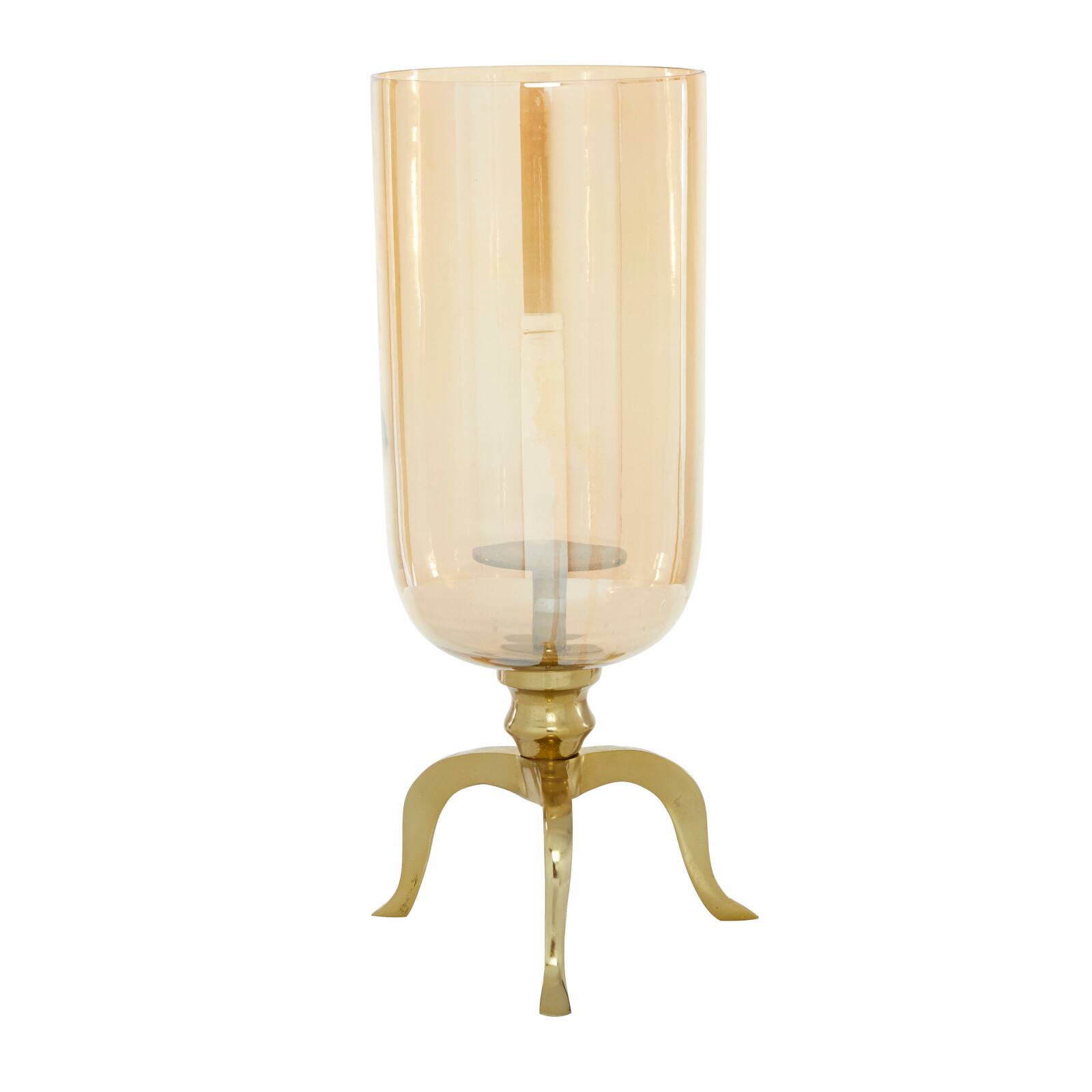 19&#x22; Gold Aluminum &#x26; Glass Traditional Candlestick Holder