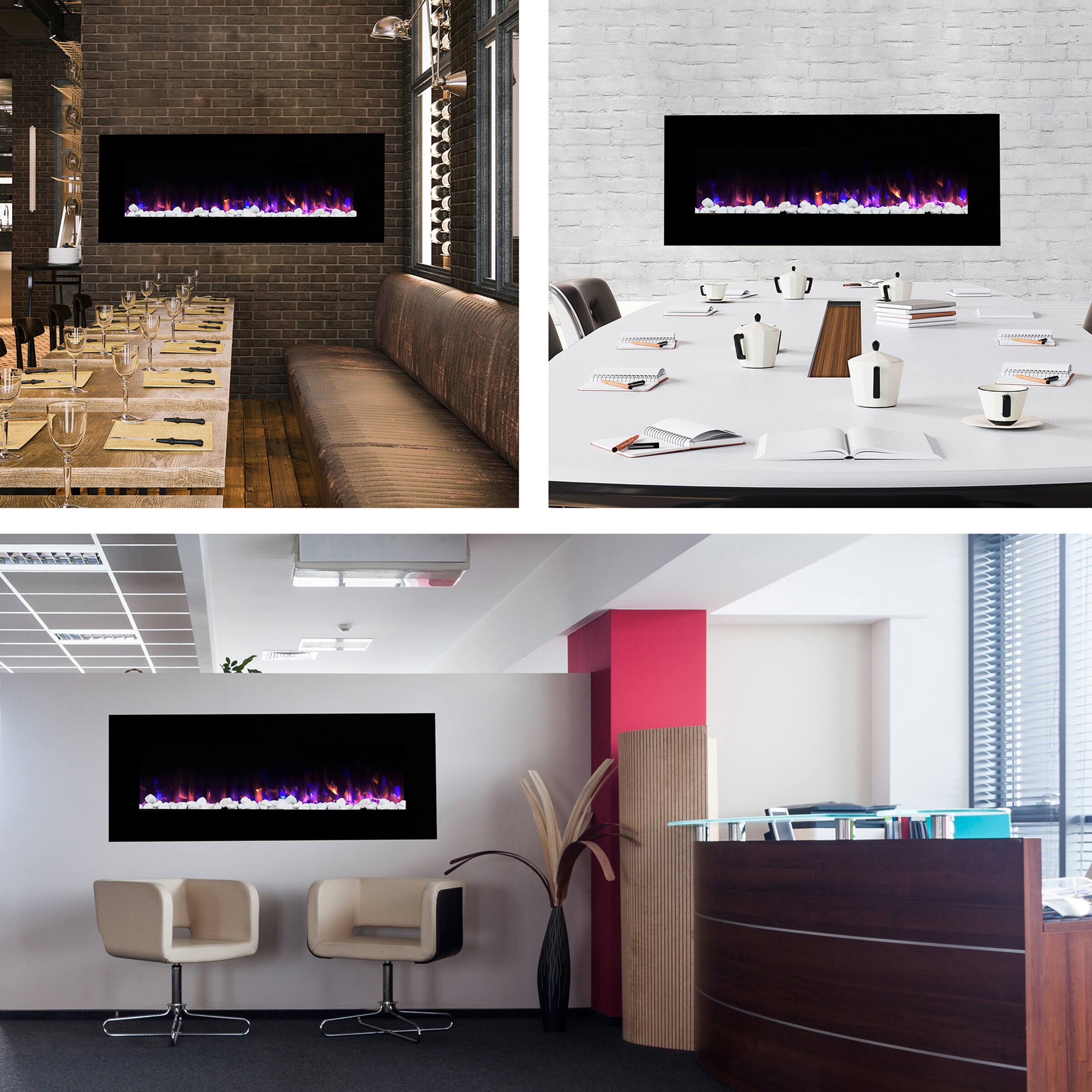 Hastings Home 54&#x22; Black LED Electric Wall Fireplace